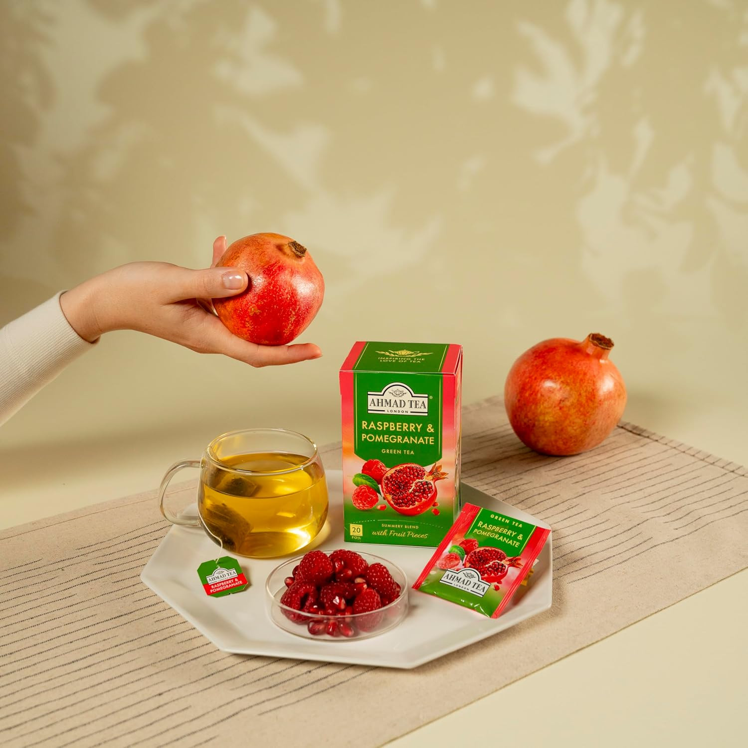 Foil-Enveloped Teabags Green Tea, Raspberry & Pomegranate, 20Count (Pack of 6)