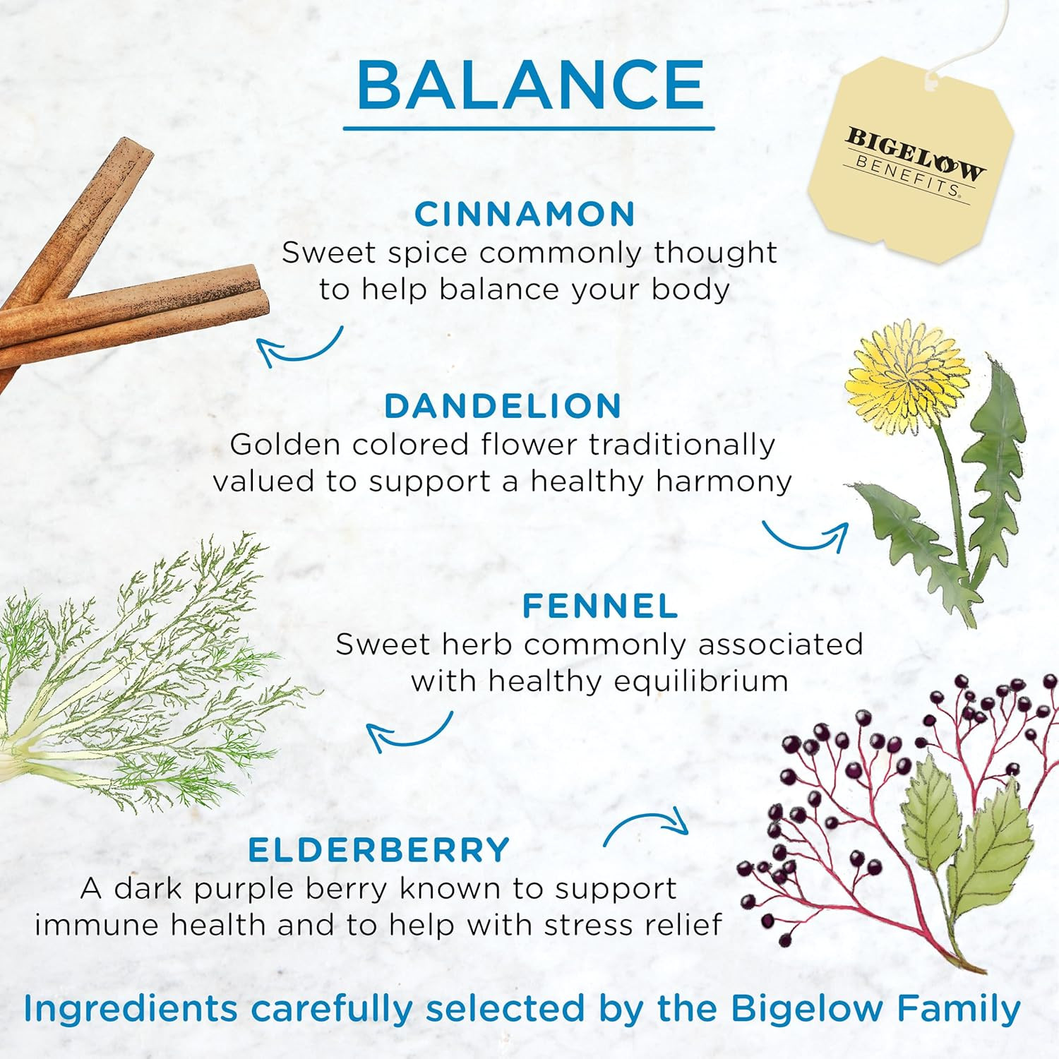 Bigelow Tea Benefits Balance Cinnamon & Blackberry Caffeine, 18 Count, Pack of 6
