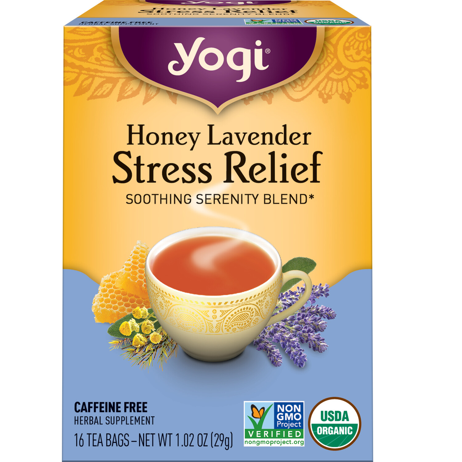 Yogi Tea – Honey Lavender Stress Relief (4 Pack) – Serenity Blend – 64 Tea Bags