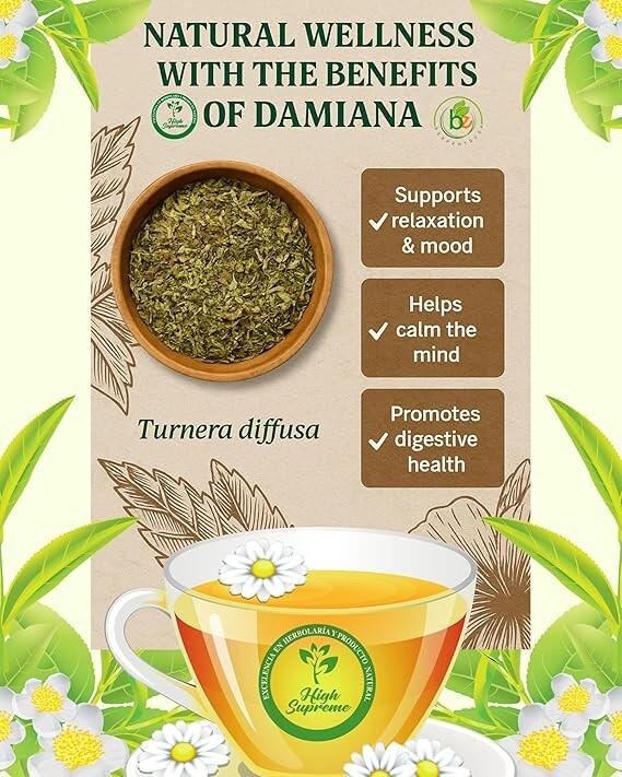 Damiana Herbal Tea – 100% Turnera diffusa – 25 Tea Bags – Natural Caffeine-Free