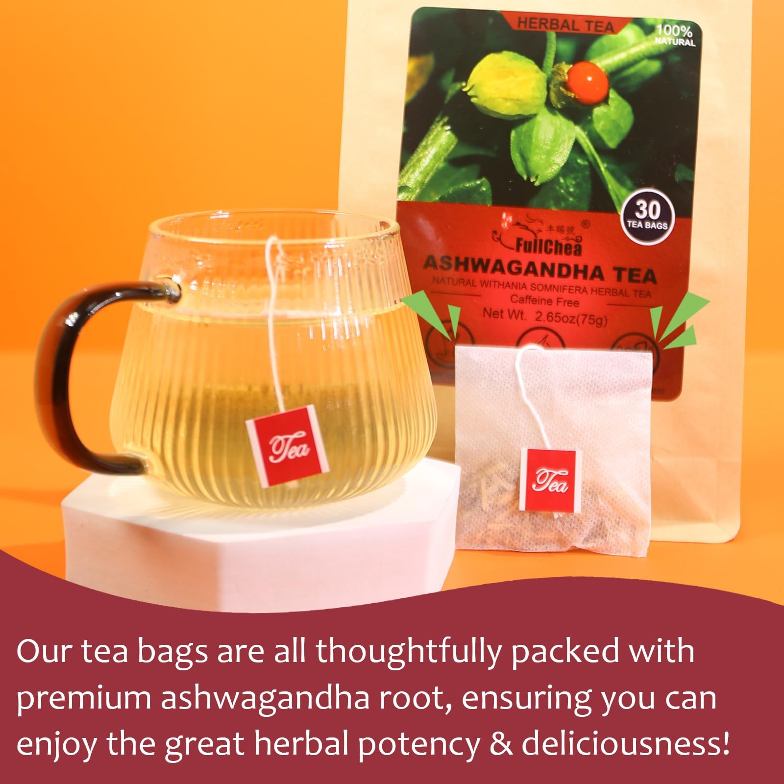 FullChea – Ashwagandha Tea, 2.5g X 30 Count – Sourced 30 (Pack of 1)