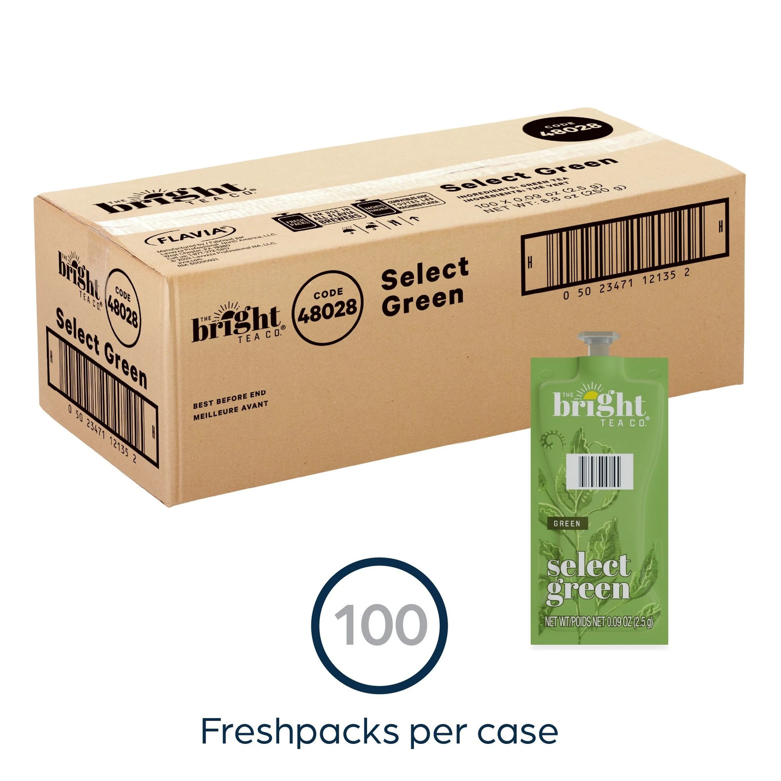 Flavia The Bright Tea Co. Select Green Tea Freshpacks, 0.25 Oz, 100-Pk