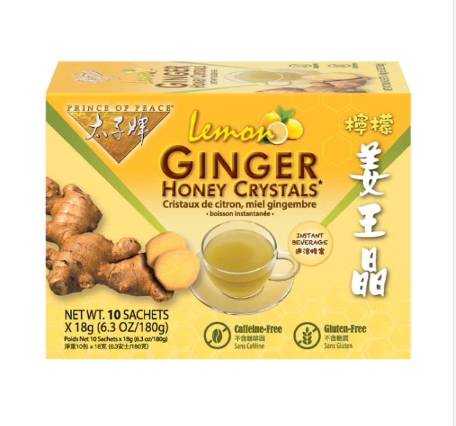 Lemon Ginger Tea Instant Ginger Honey Crystals, 10 Sachets -Prince of Peace