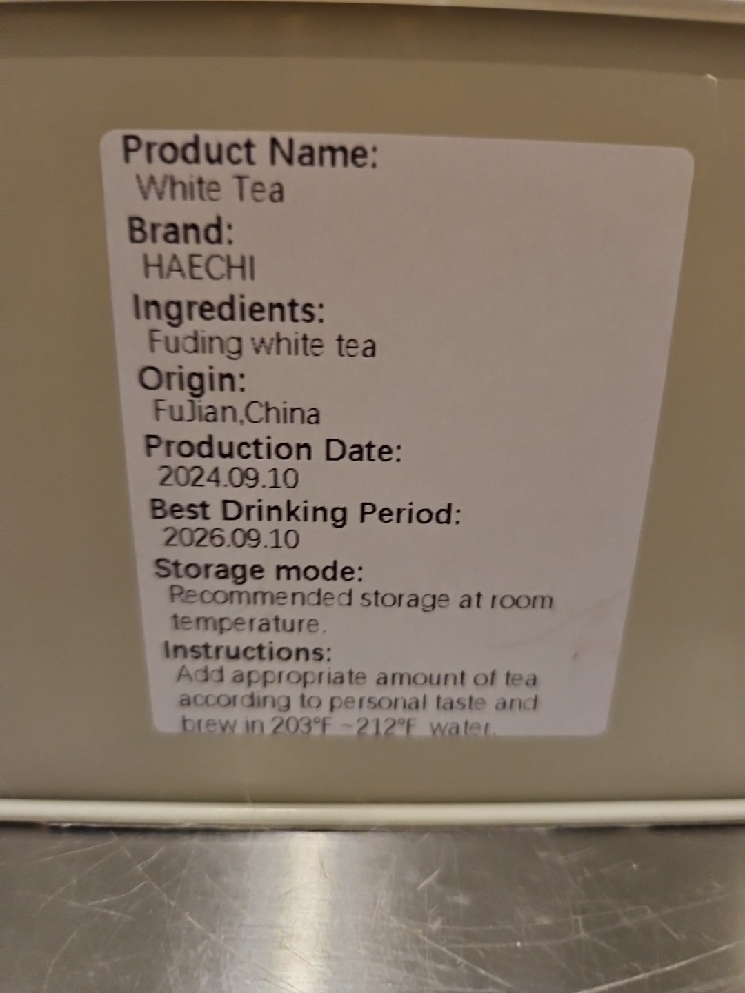 Haechi Fuding White Tea 4.23oz~ 24 Bags In Tin