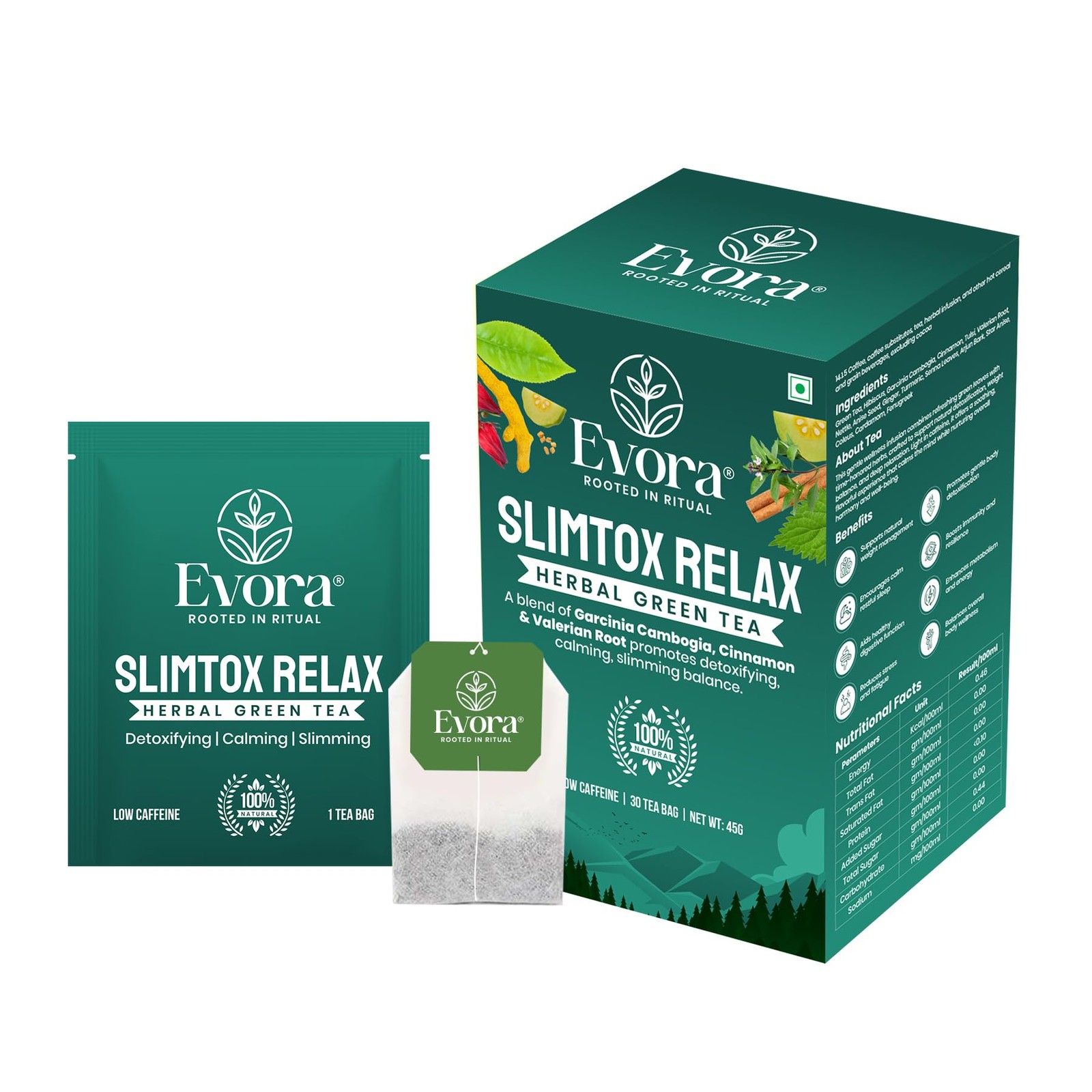 Slimtox Relax Herbal Green Tea, Low Caffeine, Double Chambered 30 Tea Bags, 4…