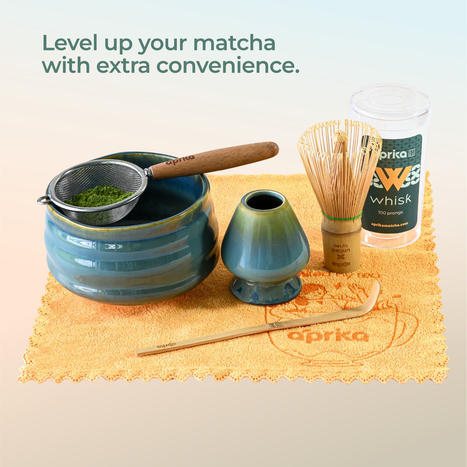Complete Matcha Starter Set: Bowl, Holder, Whisk, Scoop, Sifter, Tea Cloth