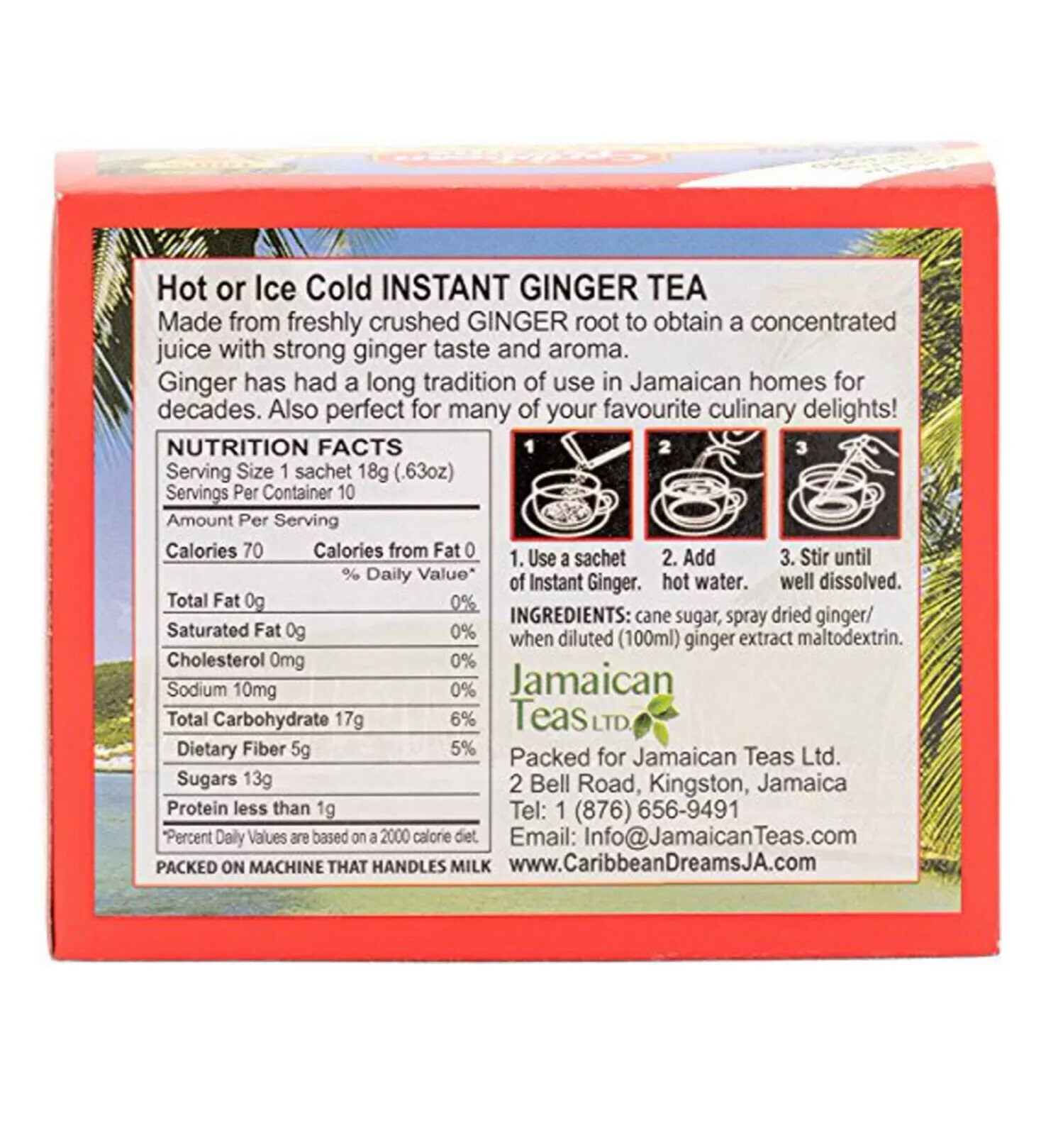 Caribbean Dreams Instant Ginger Tea Pre-sweetened 10 Sachets 6.35 Oz (Pack Of 3)