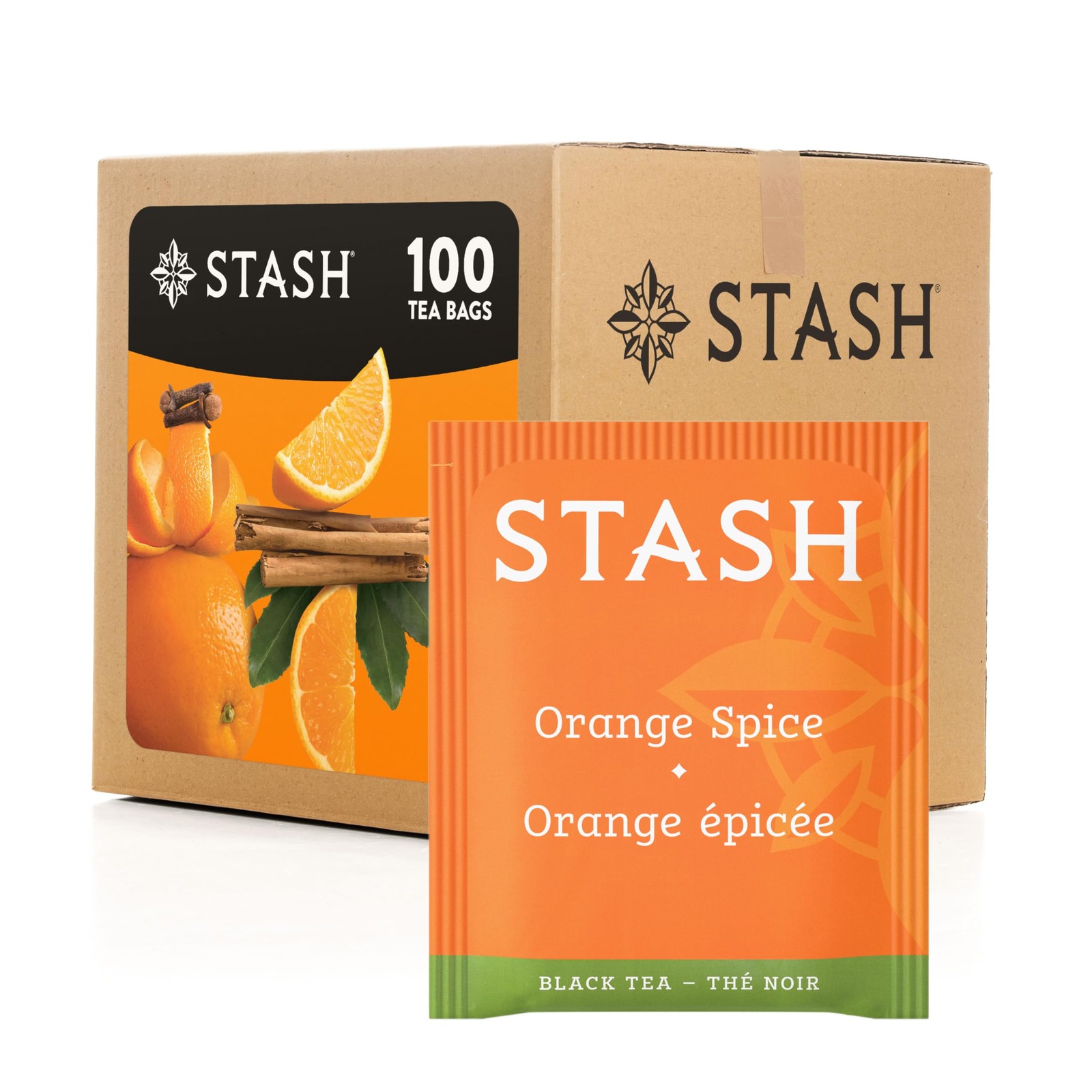 Stash Tea Orange Spice Black Tea, Box of 100 Tea Bags in Foil (Packaging May Va