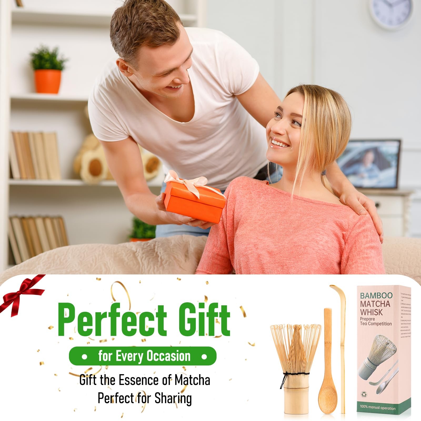 3Pcs Ceremonial Grade Matcha Whisk Set with Bamboo Matcha Whisk, Scoop & Spoo…