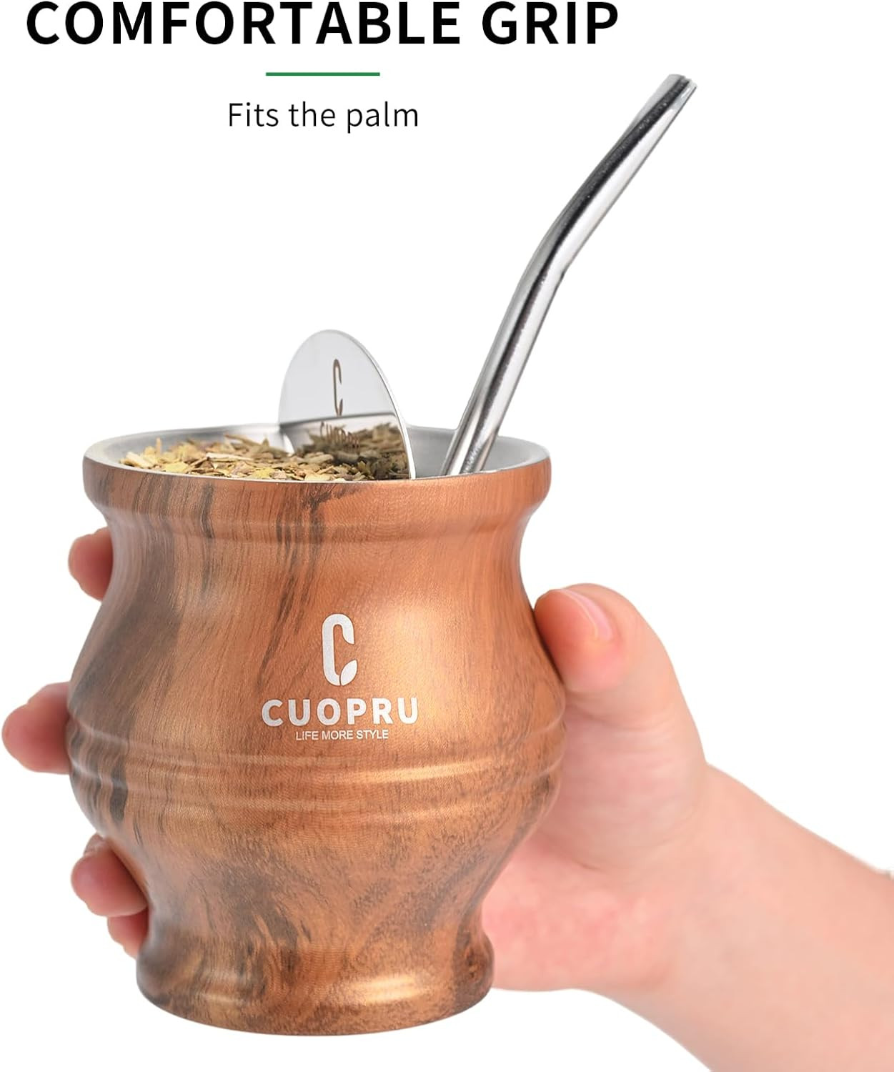 Yerba Mate Cup – Mate Gourd Set Includes Double Walled Stainless Steel Tea Cup,