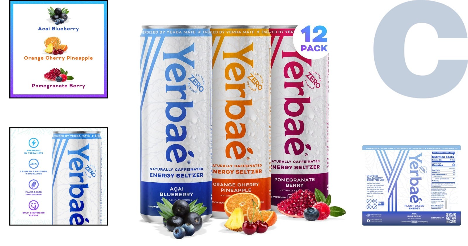 Plant-Based Energy Seltzer – Variety Performance Pack with Zero Sugar & Calories