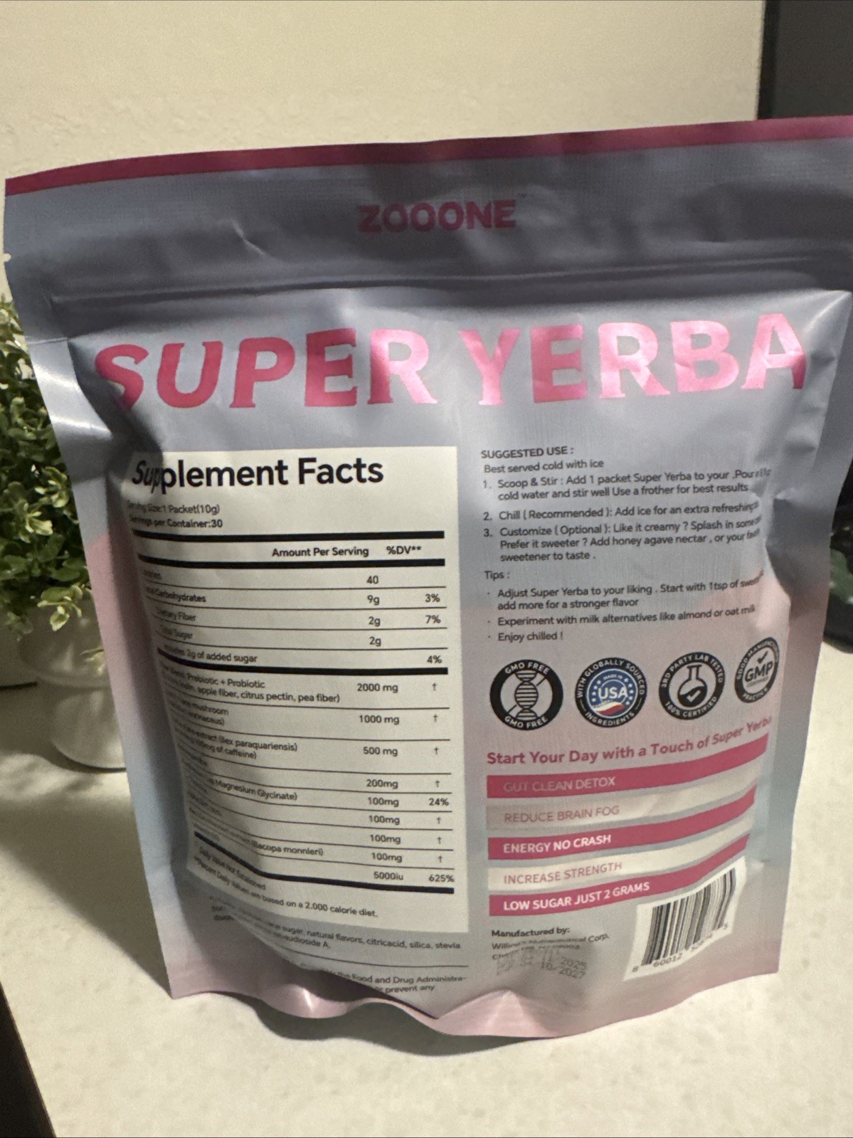 Zooone Super Yerba Instant Powder- Raspberry Lemonade –30 Servings