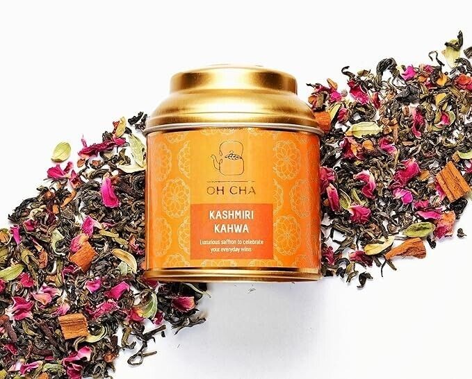 OH CHA Kashmiri Kahwa Detox Desi Kahwa Green Tea, 35Gms Blended With Saffron.