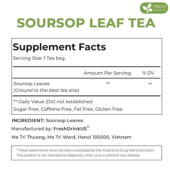 40 Premium Soursop Graviola Leaf Tea Bags, 100% Natural and Pure from Soursop Le