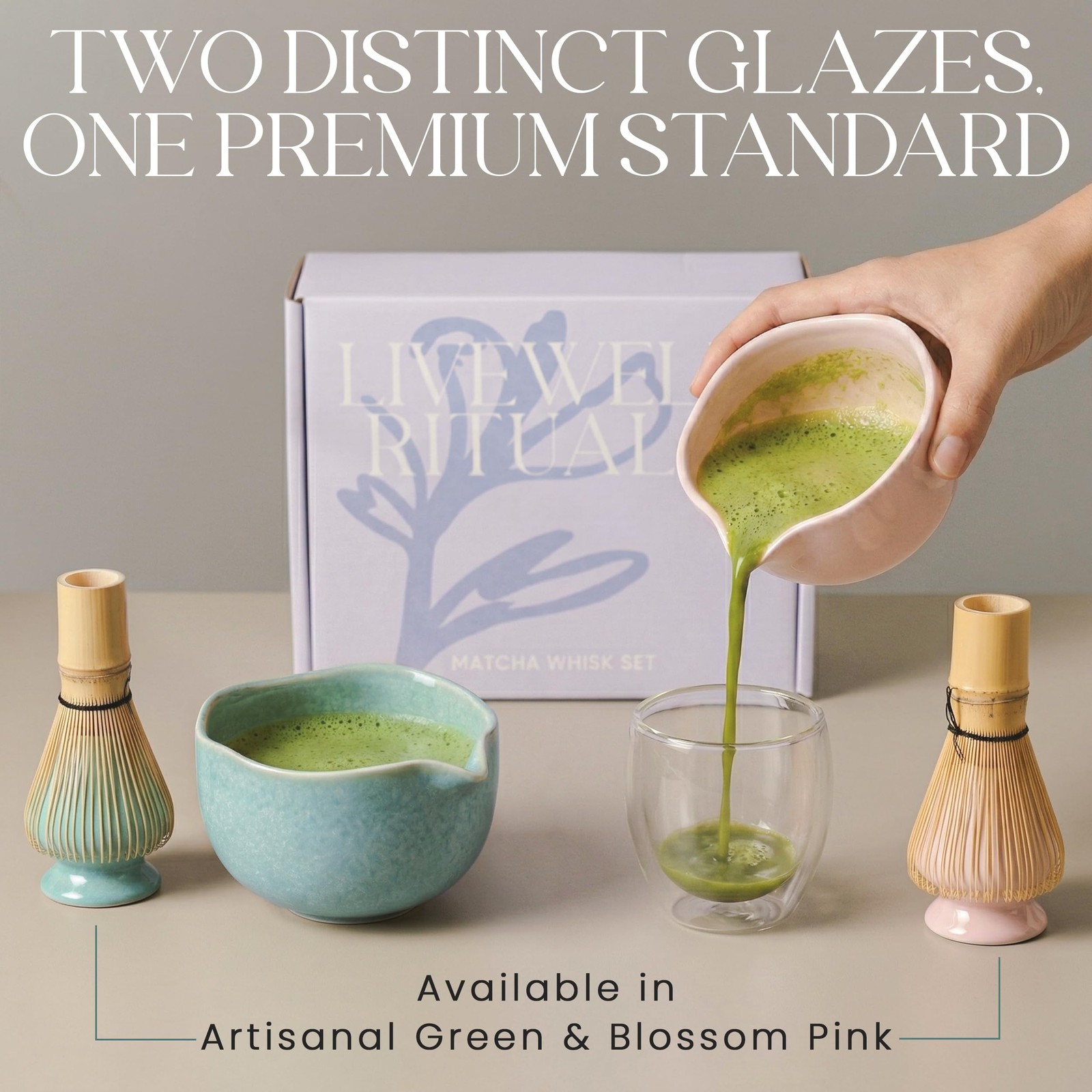 LIVEWELL RITUALS Matcha Whisk Set – Matcha Set Kit with Ceramic Matcha Bowl, …