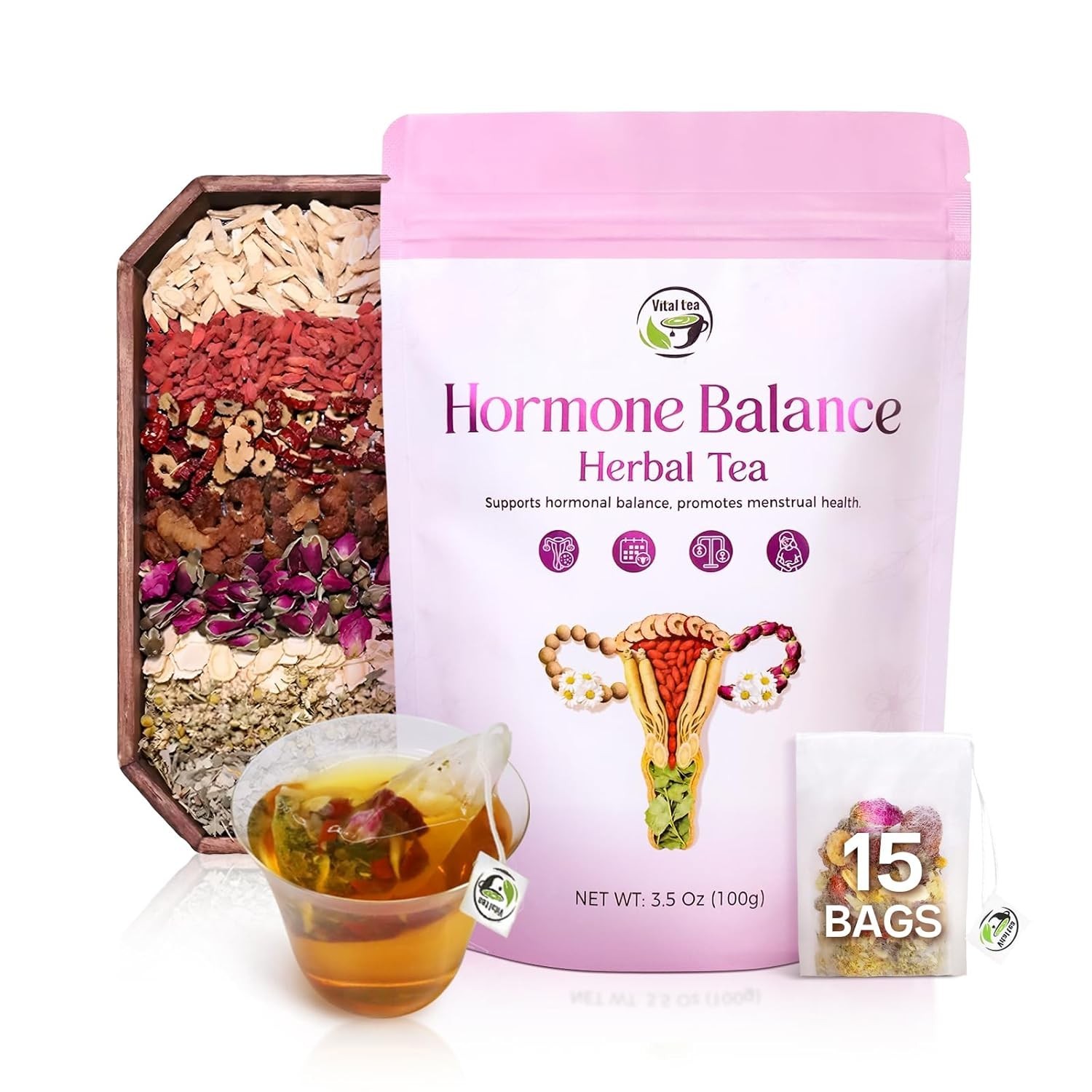 Hormone Balance Tea for Women, Soothing Chamomile & Raspberry Leaf Tea for Me…