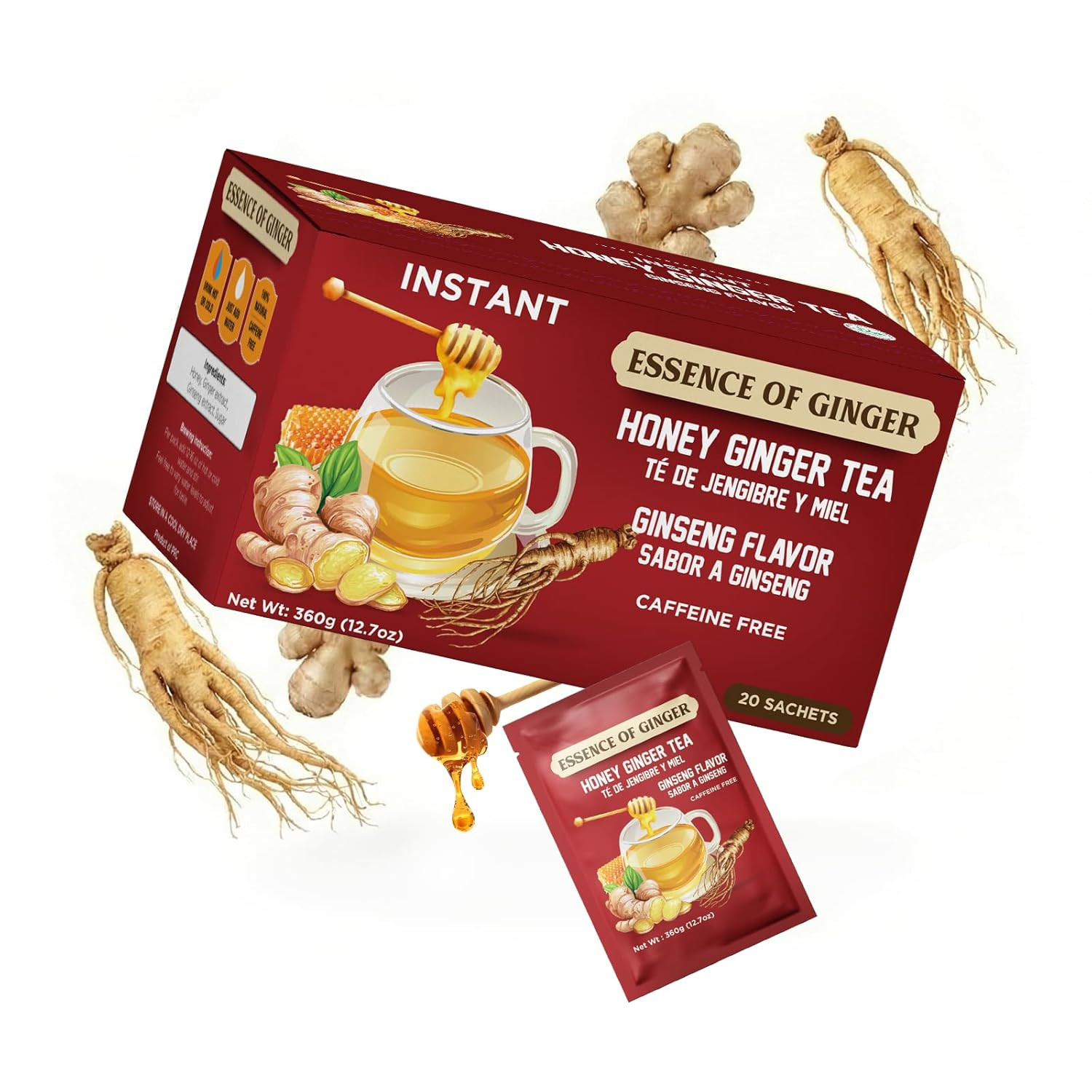 Essence of Ginger Honey Ginger Soursop Herbal Tea 20 Instant Tea Powder Packets