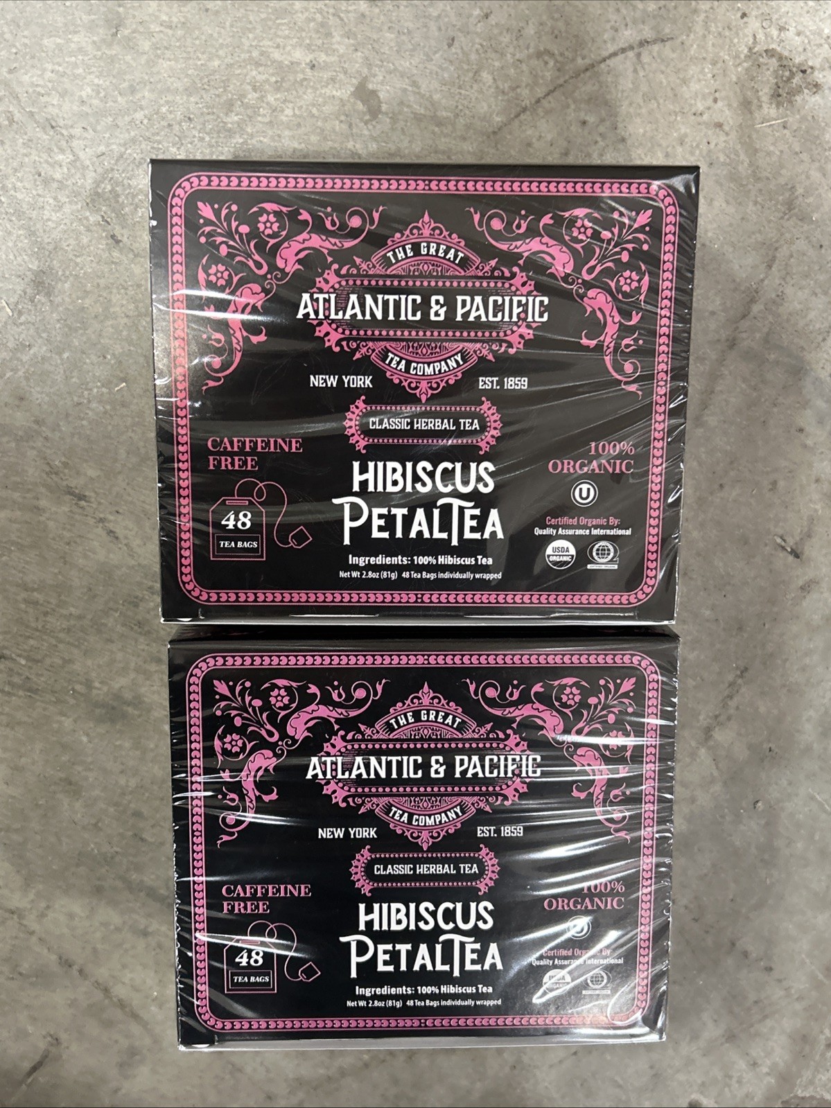 A&P Organic Hibiscus Petal Tea 2 48 Count boxes Atlantic Pacific