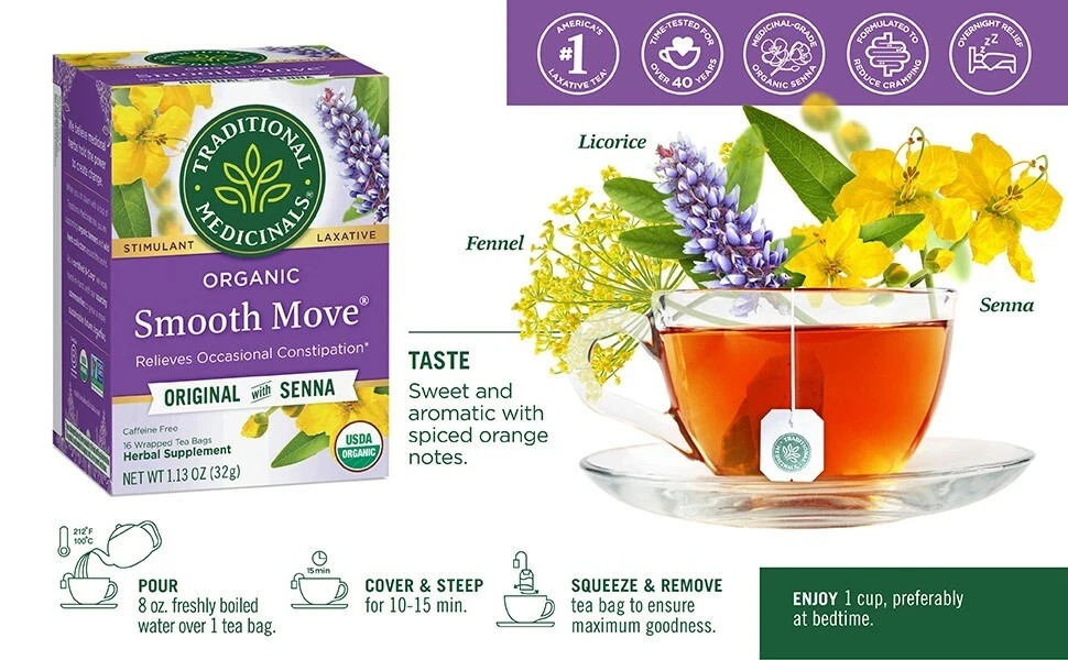 Traditional Medicinals Laxative Herbal Tea, Organic Smooth Move