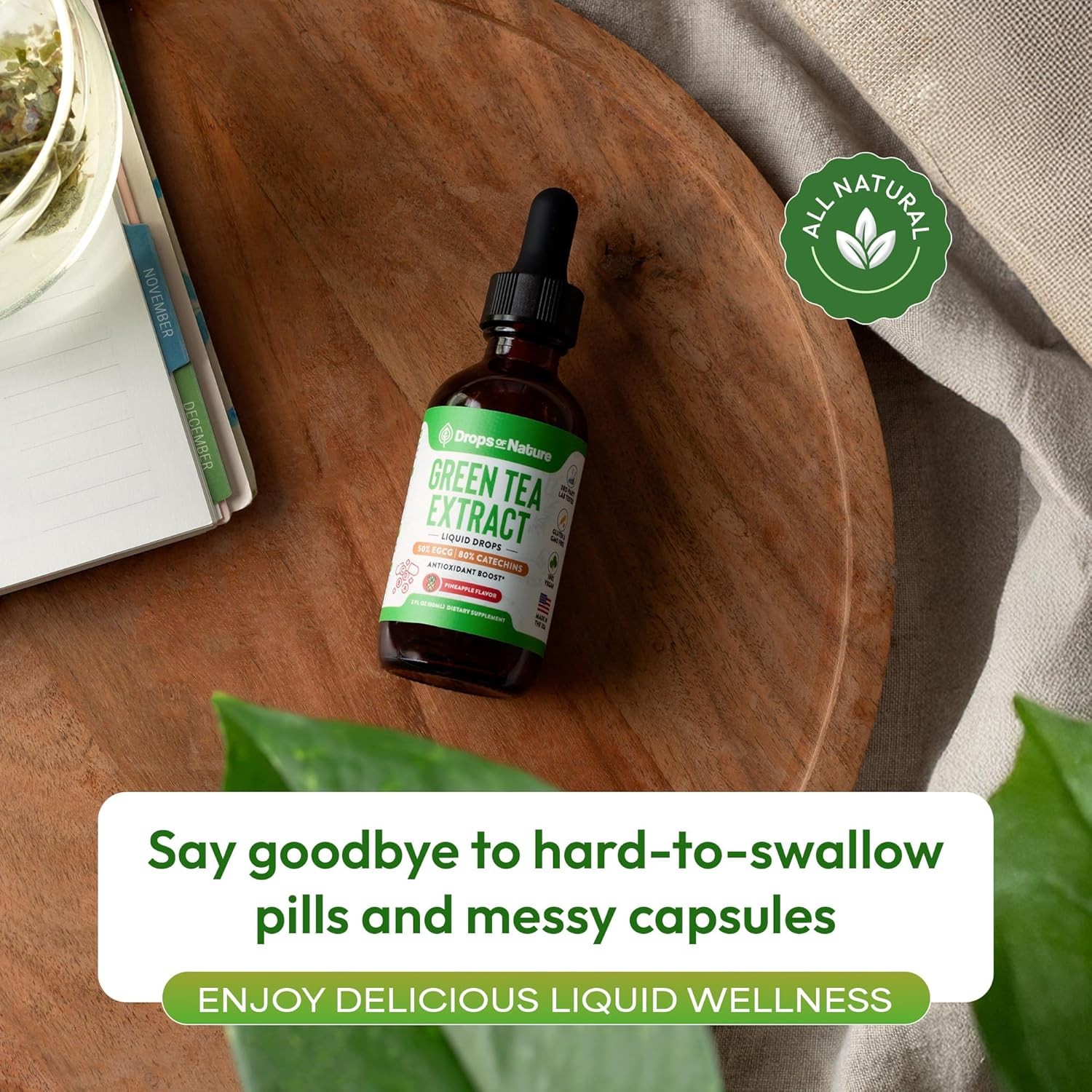 Green Tea 10:1 Extract 50% EGCG – Green Tea Liquid Drops – Vegan, 4X More Powerf