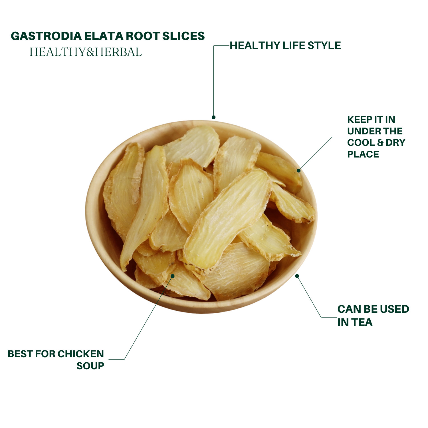 Gastrodia Elata Root Slices, Tian Ma, Herbal Supplement, 4oz, 天麻，天麻片，炖汤，缓解头痛