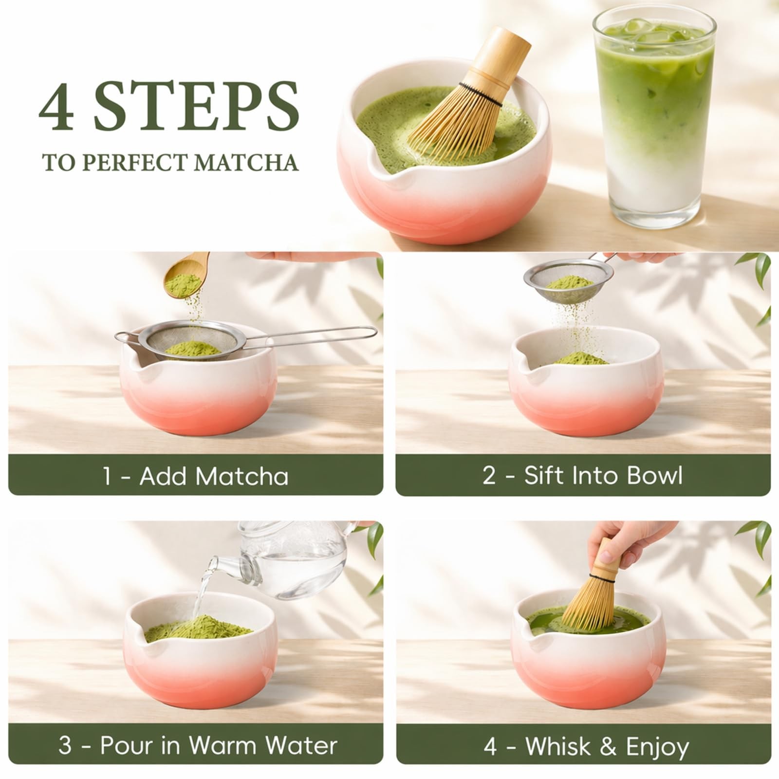 Matcha Whisk Set, Ceramic Matcha Set Includes Bowl & Holder, Bamboo Whisk (Ch…