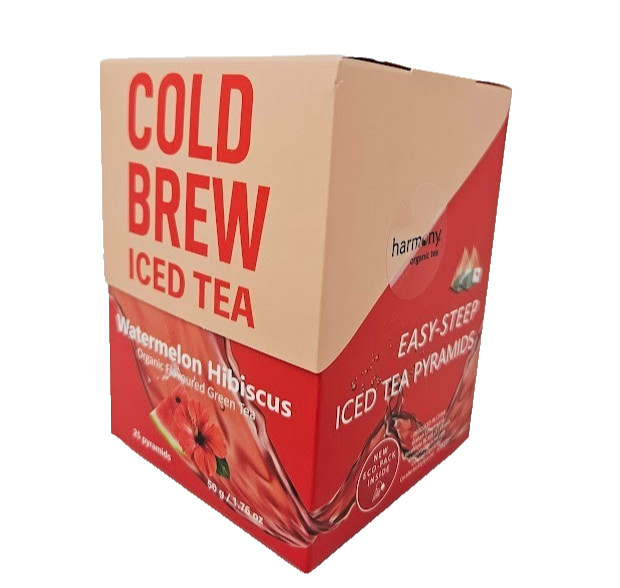 ICED TEA Cold Brew Watermelon Hibiscus Green w/ Matcha 25 Bags Harmony Organic