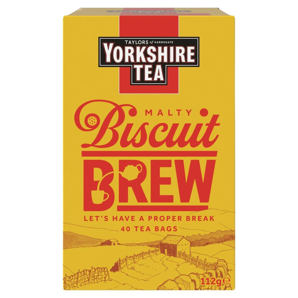 Yorkshire Tea Malty Biscuit Brew, Black Tea, Pillow Tea Bags, 40 Count (Pack of