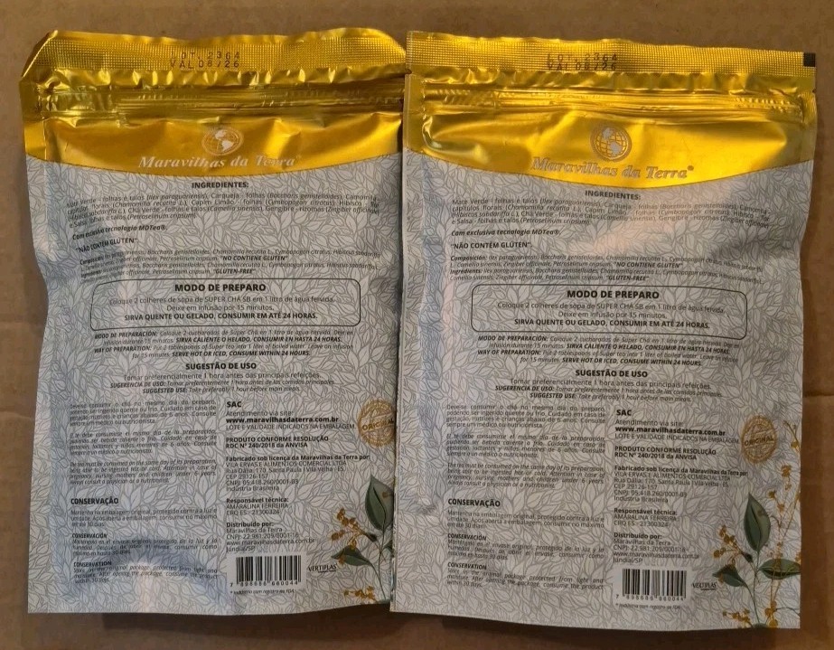 (2) Maravilhas da Terra Superchá SB Herbal Loose Leaf Detoxifying Tea 120g x2
