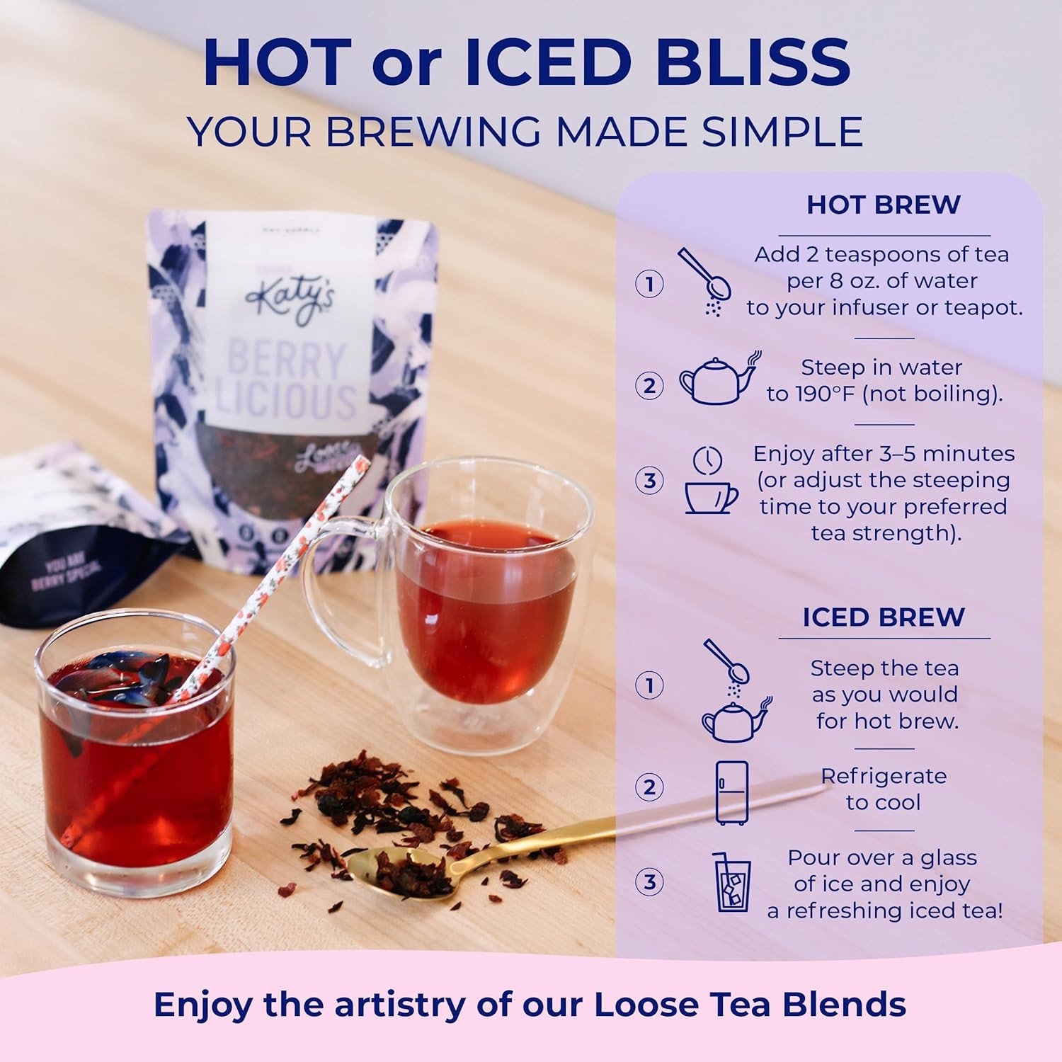 Katy’s Berry Loose Leaf Tea – Hibiscus, Blueberry & Cranberry – 30+ Cups
