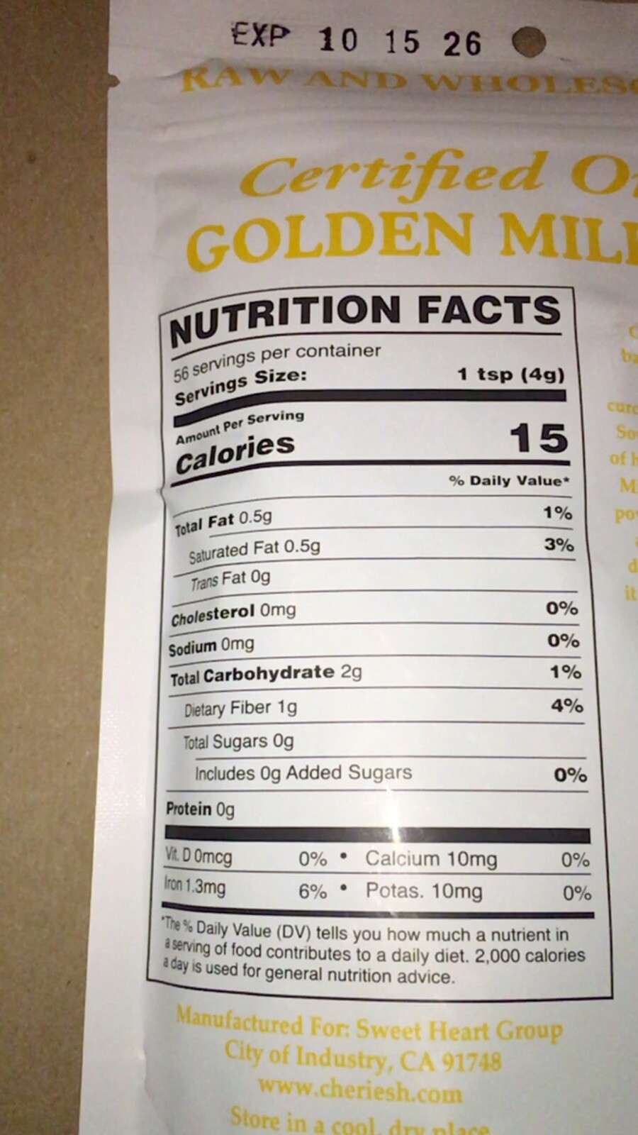 5X Lot Cherie Sweet Heart Organic Golden Milk Latte 8 Oz Ex 10/15/2026