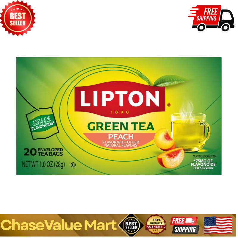 Lipton Peach Green Tea Bags, 20 Count