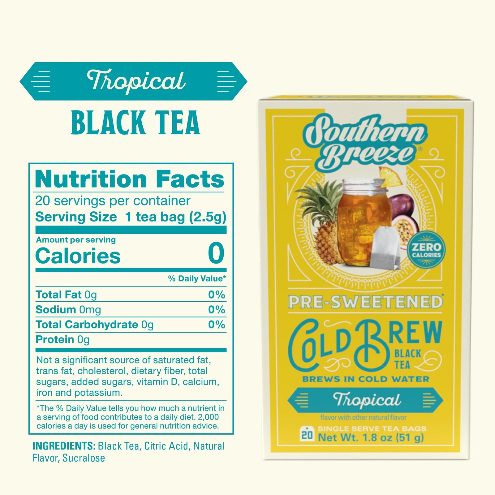 Cold Brew Sweet Tea Tropical Iced Tea with Black Tea and Zero Carbs Zero Suga…