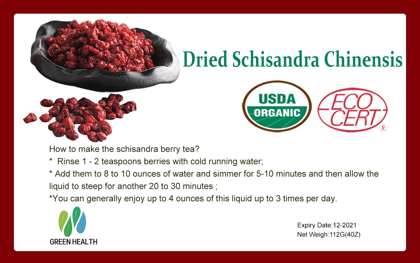 Nature Organic Schisandra Berries Dried Loose Herbs Schisandra Chinensis Tea