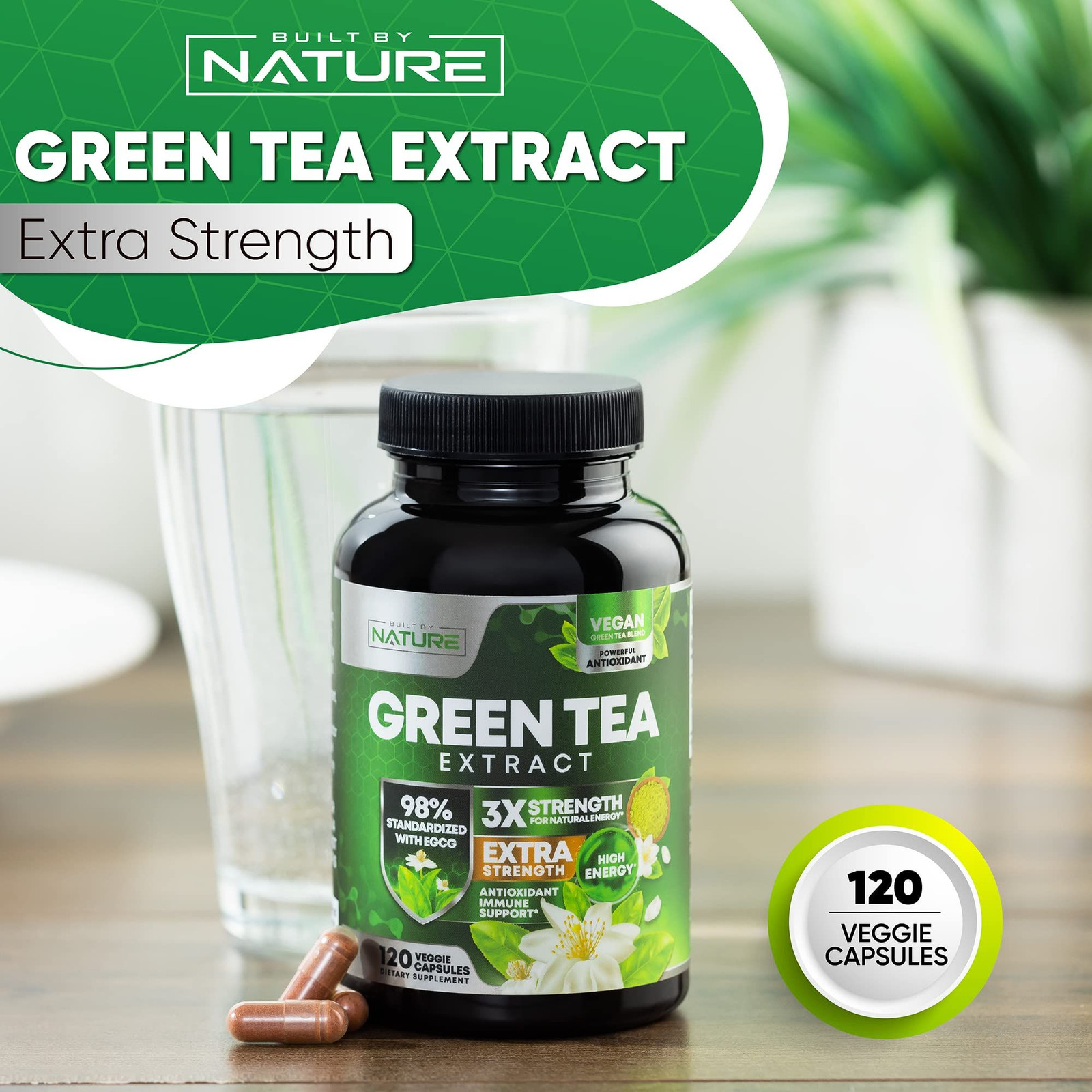 Built by Nature Green Tea Extract 1000mg – High Potency 120 Count (Pack of 1)