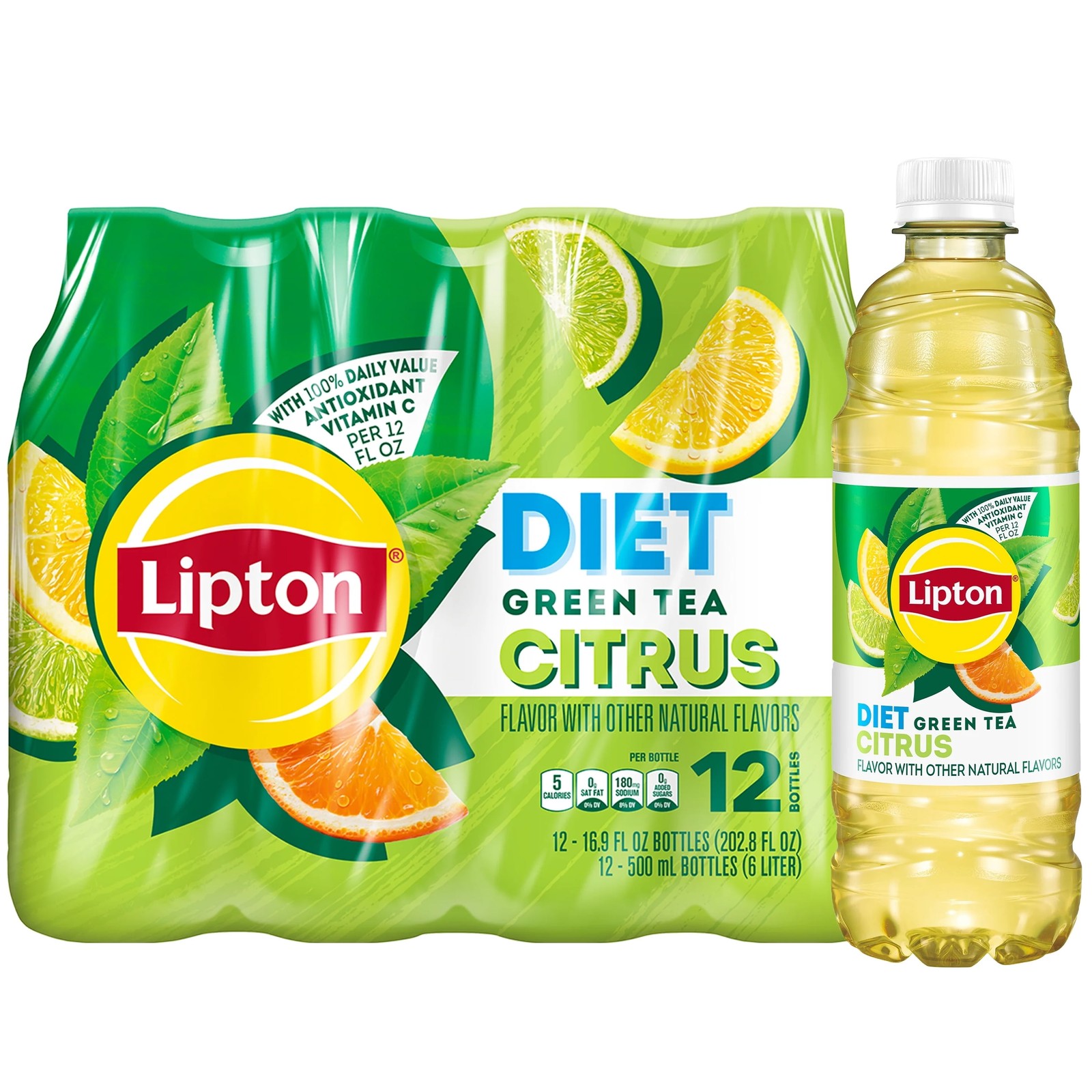Lipton Diet Green Tea Citrus Iced Tea, Bottled Tea Drink, 16.9 fl oz, 12 Pack