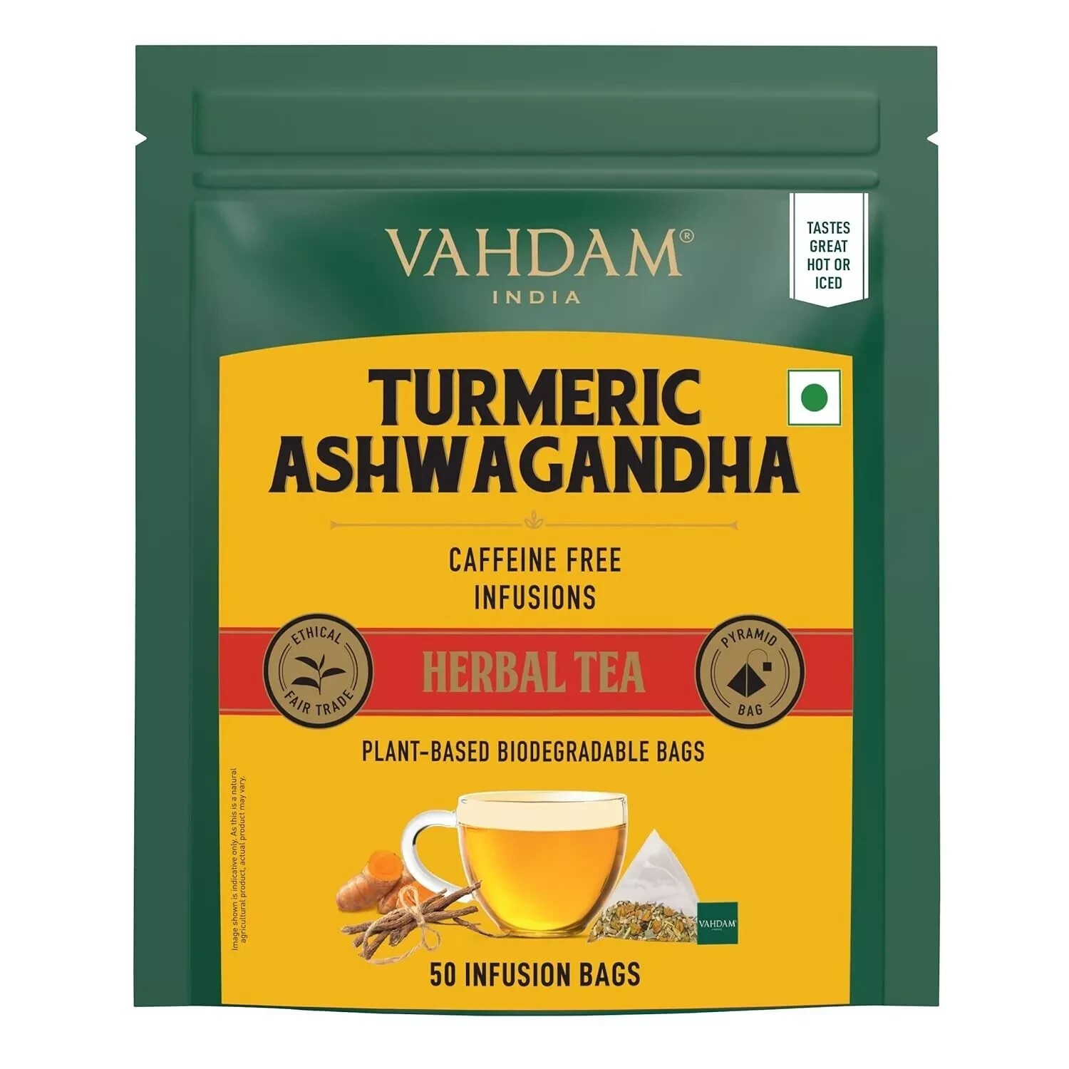 VAHDAM, Turmeric Ashwagandha Herbal Tea Bags 100% Pure Herbal Blend (50 Count)