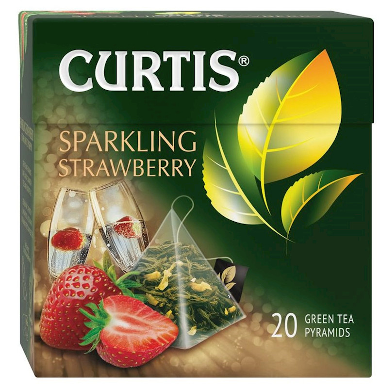 CURTIS GREEN TEA SPARKLING STRAWBERRY 20 Pyramids RF NO GMO Made in Russia