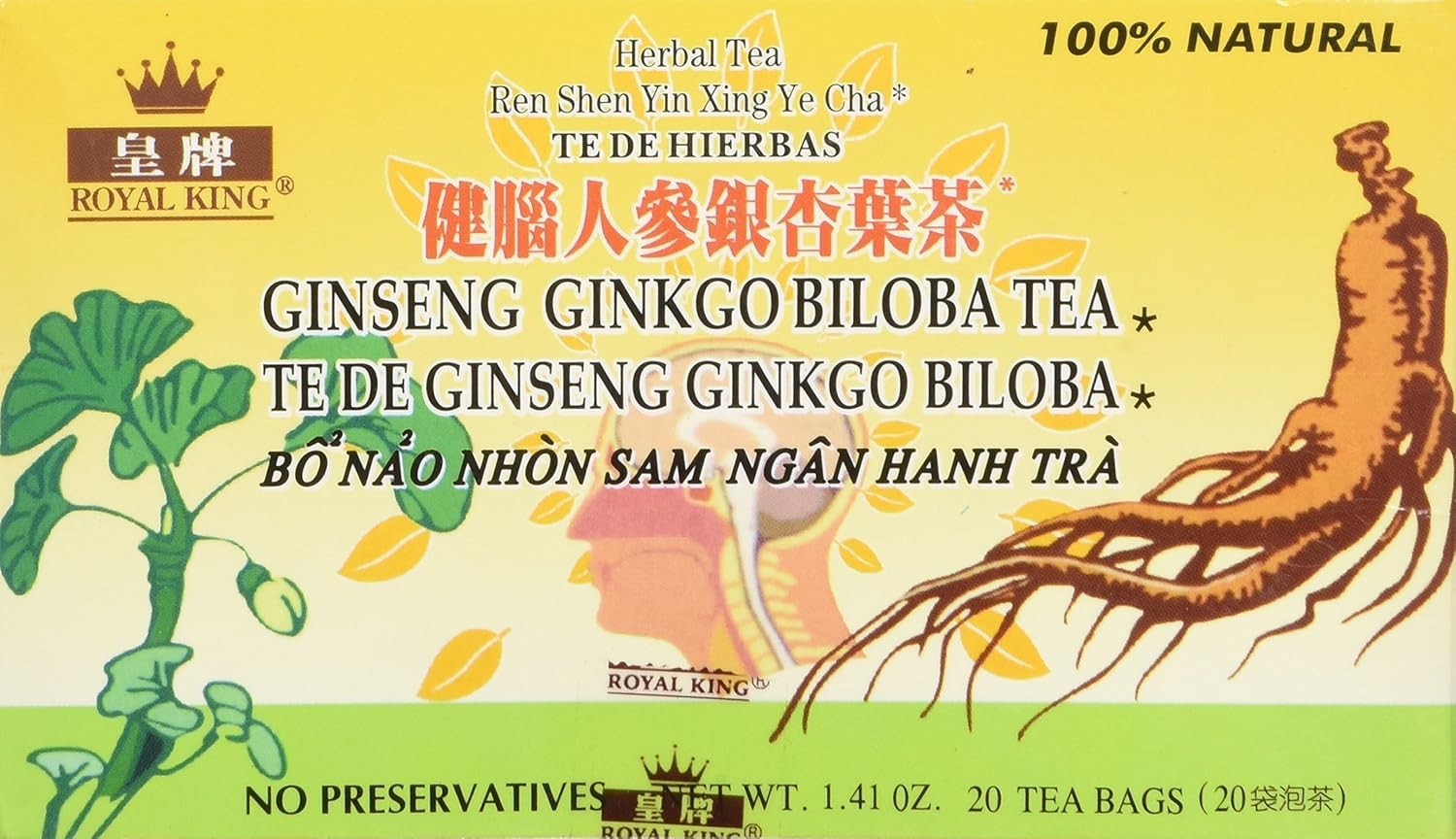 20 Bags of Ginseng Ginkgo Biloba Herbal Tea – Boost Energy & Heart Health