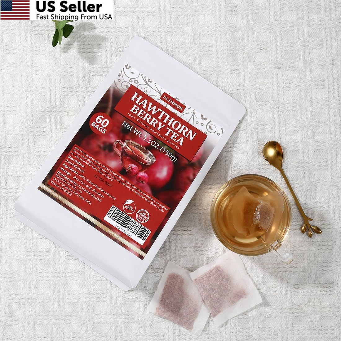 Hawthorn Berry Tea 60 Bags Natural Antioxidant Caffeine Free Herbal