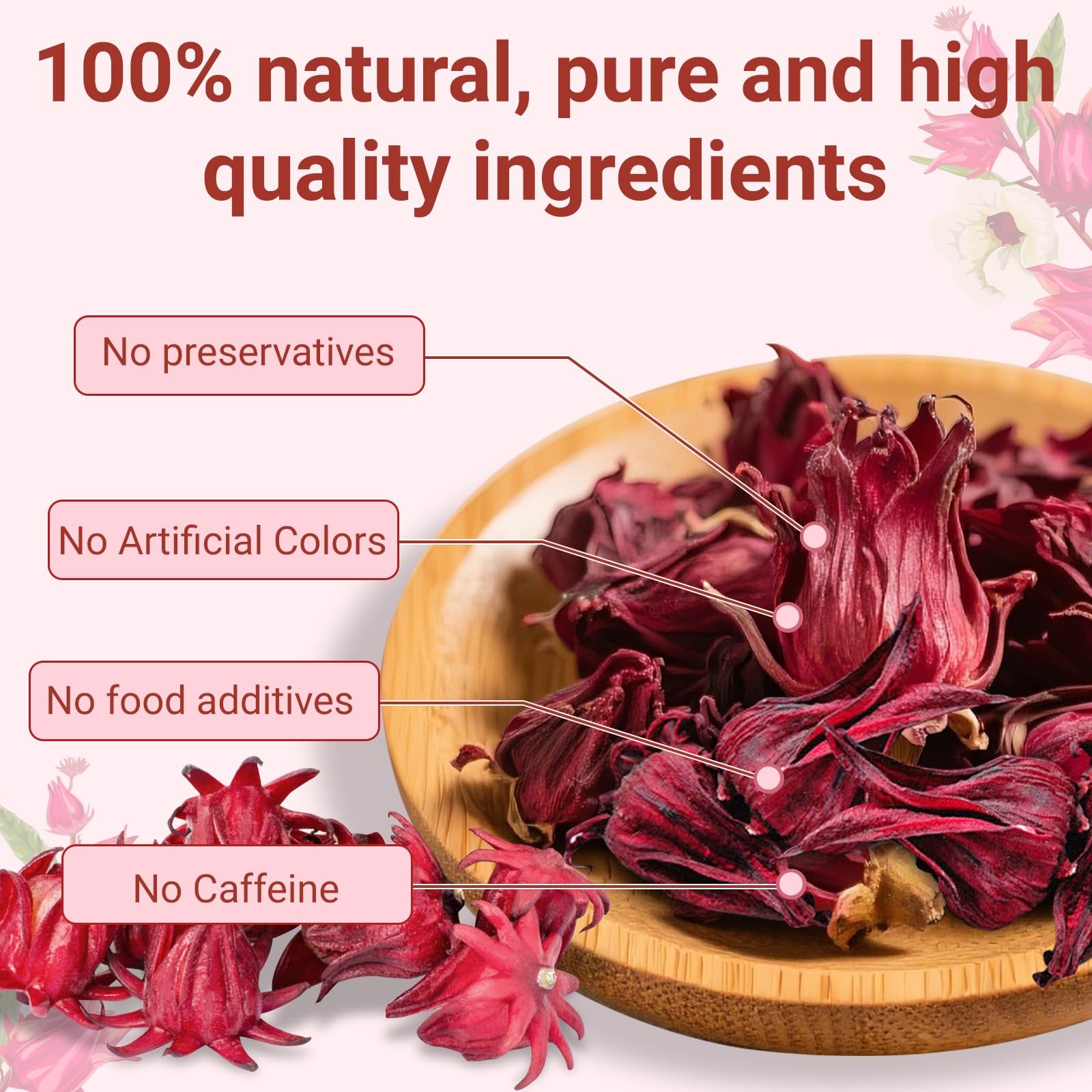 Hibiscus Tea Bags, 100% Natural Flowers Herbal 50 Count (Pack of 1)