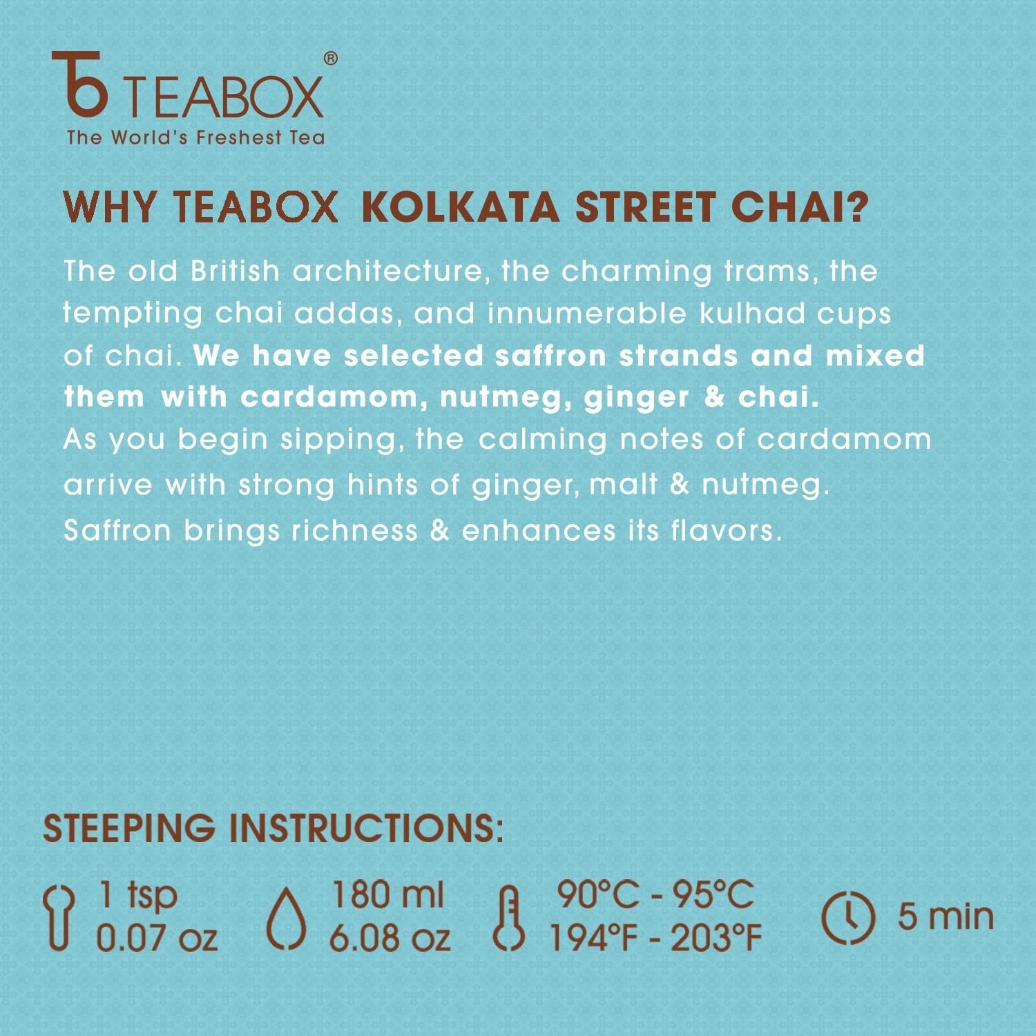 Teabox Kolkata Street Tea Rich & Delectable With Saffron Cardamom Ginger 250 Gms