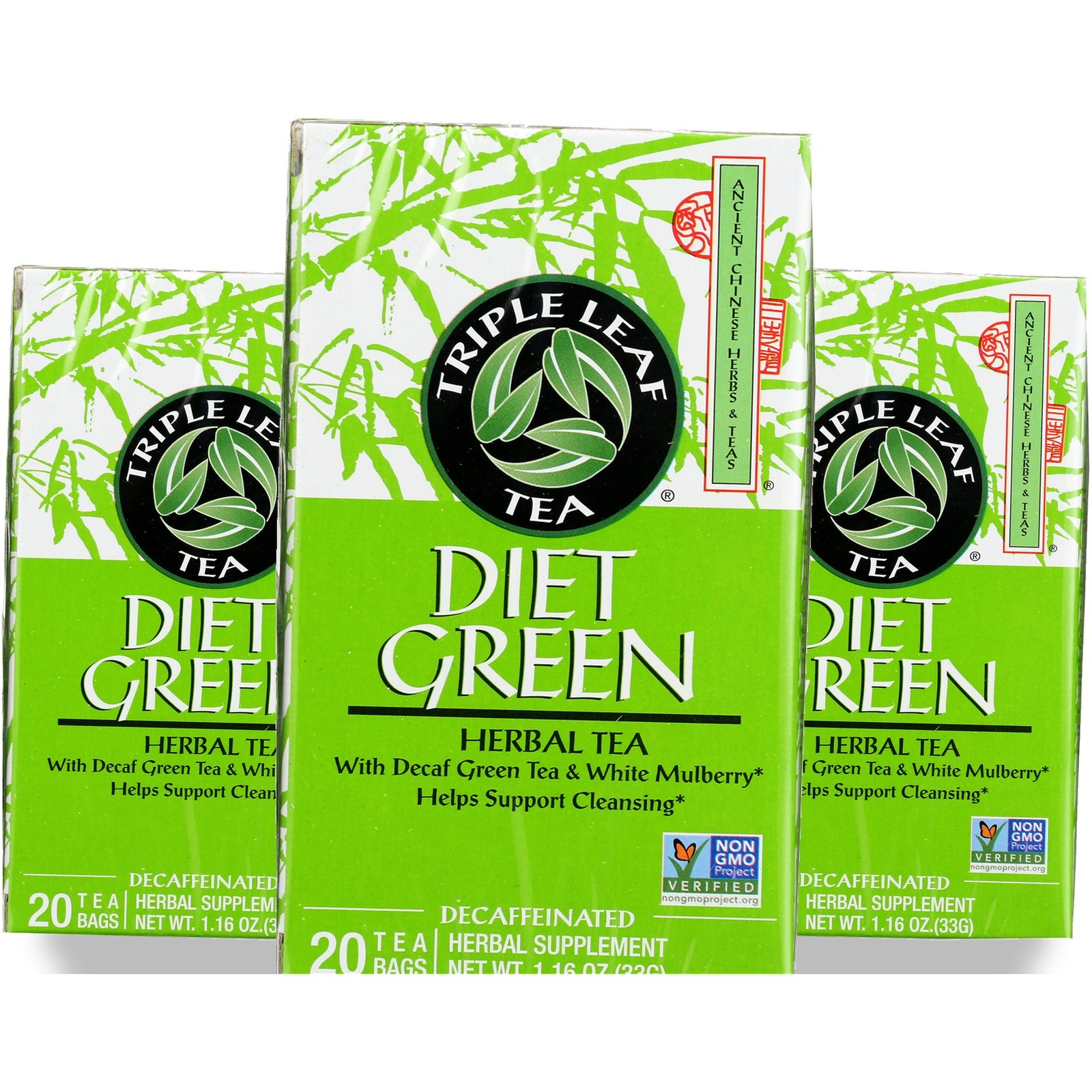 Diet Green Herbal Tea Decaf With Mulberry By Triple Leaf 20 Bags Seeds 3 Pack