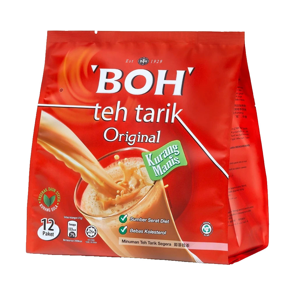 BOH Teh Tarik 3 in 1 Instant Milk Tea Malaysia Less Sugar 12 Packs 27g each