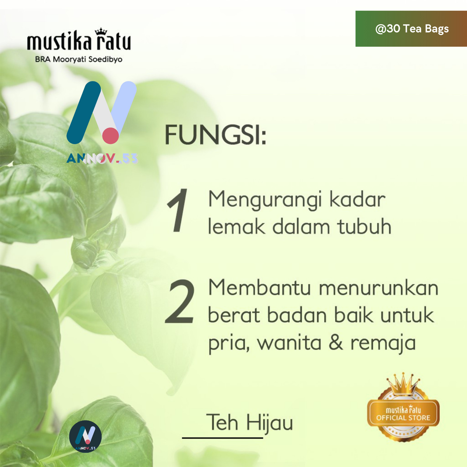 MUSTIKA RATU Slim Herbal Green Tea Antioxidant Weight Loss Diet Fat Burner 2Pax