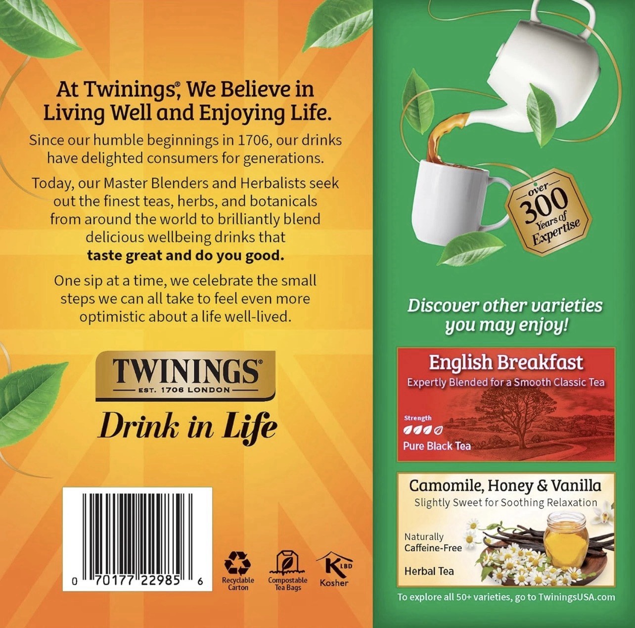 Twinings of London Irish Breakfast Black Tea Bags, 100 Count Box 12/10/2028