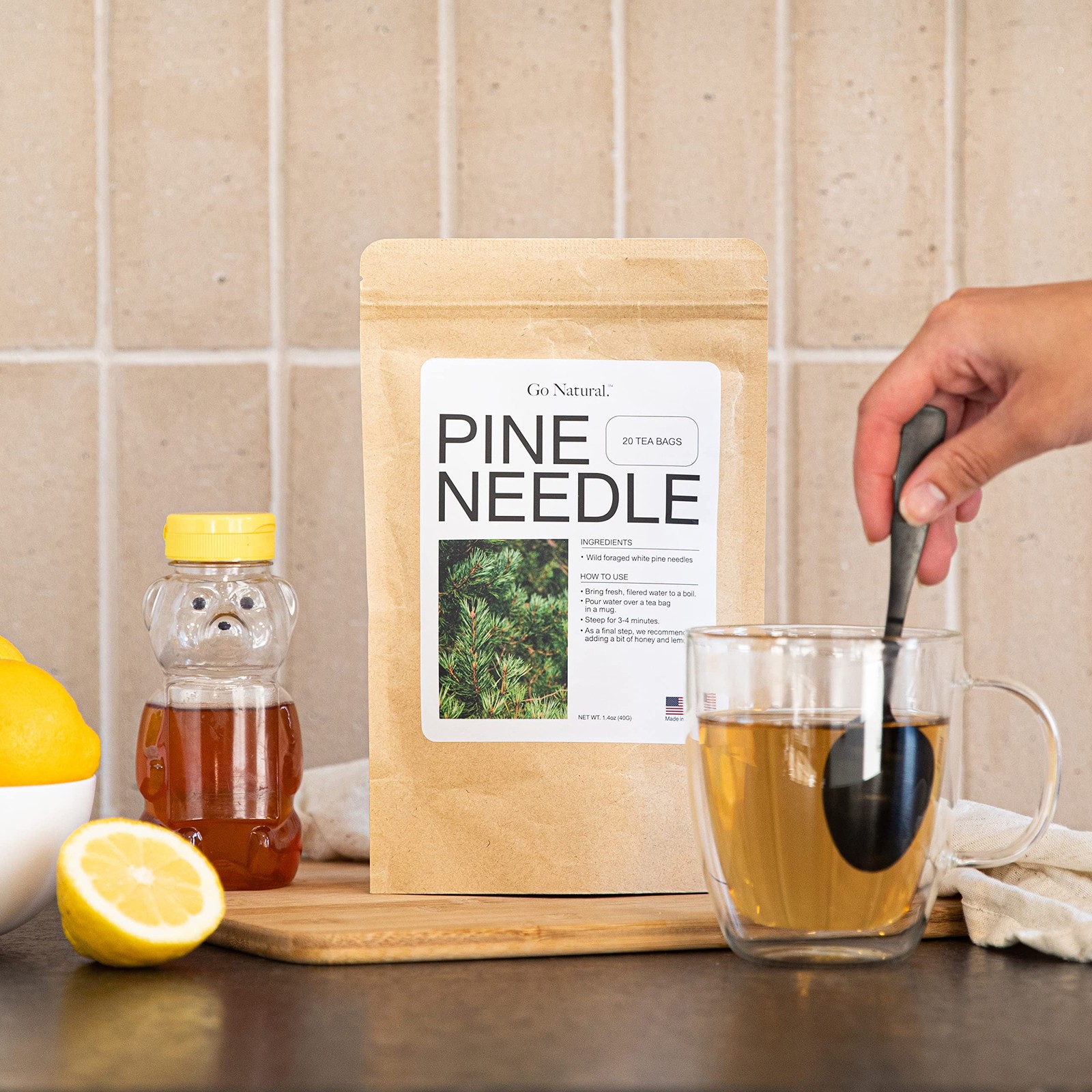 Pine needle tea, wild-foraged in the USA, picked from northern white pines | …