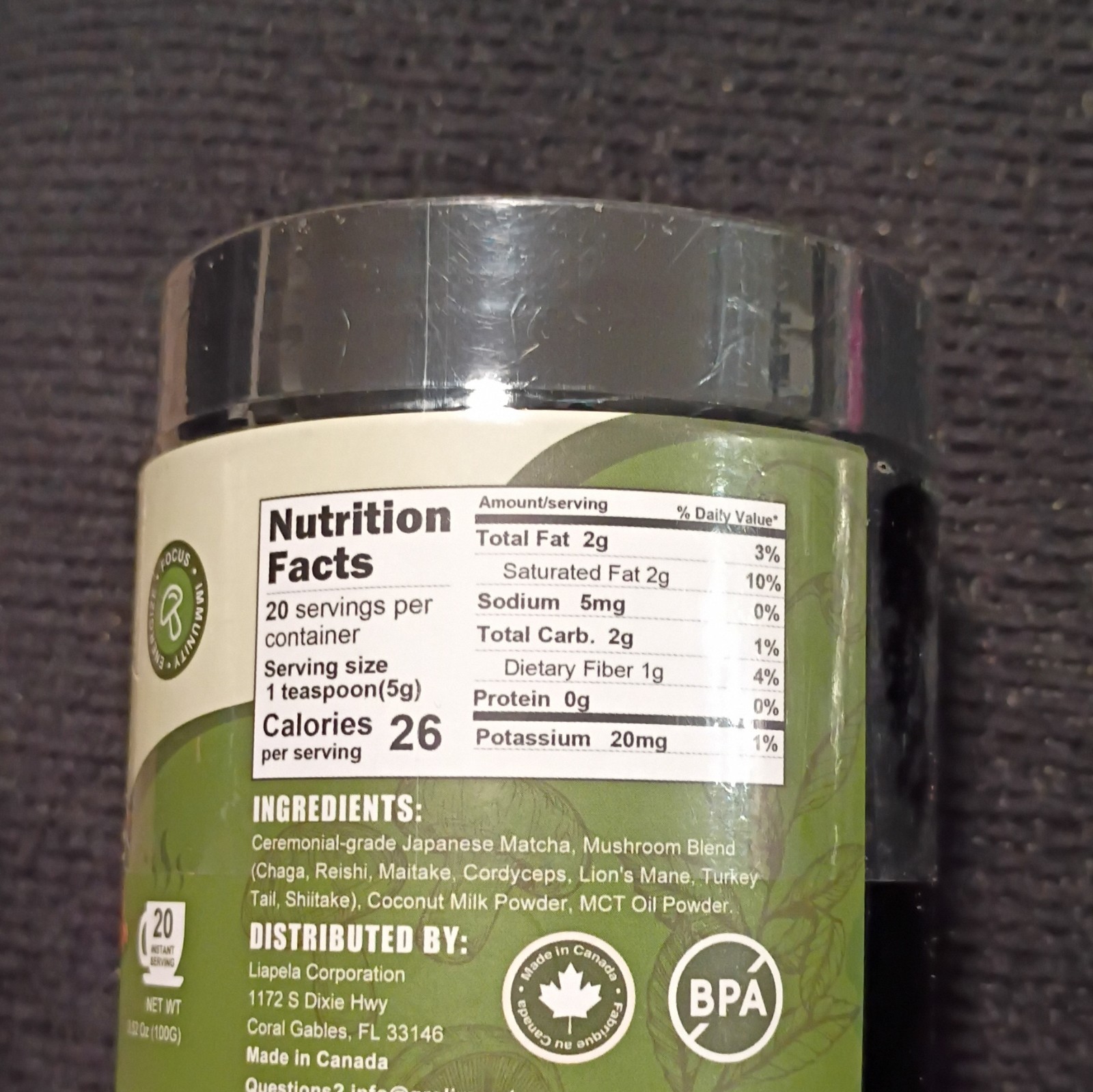 Grelim Mushroom Matcha Japanese Matcha + 7 Mushroom Blend Powder 100g 20 Serv