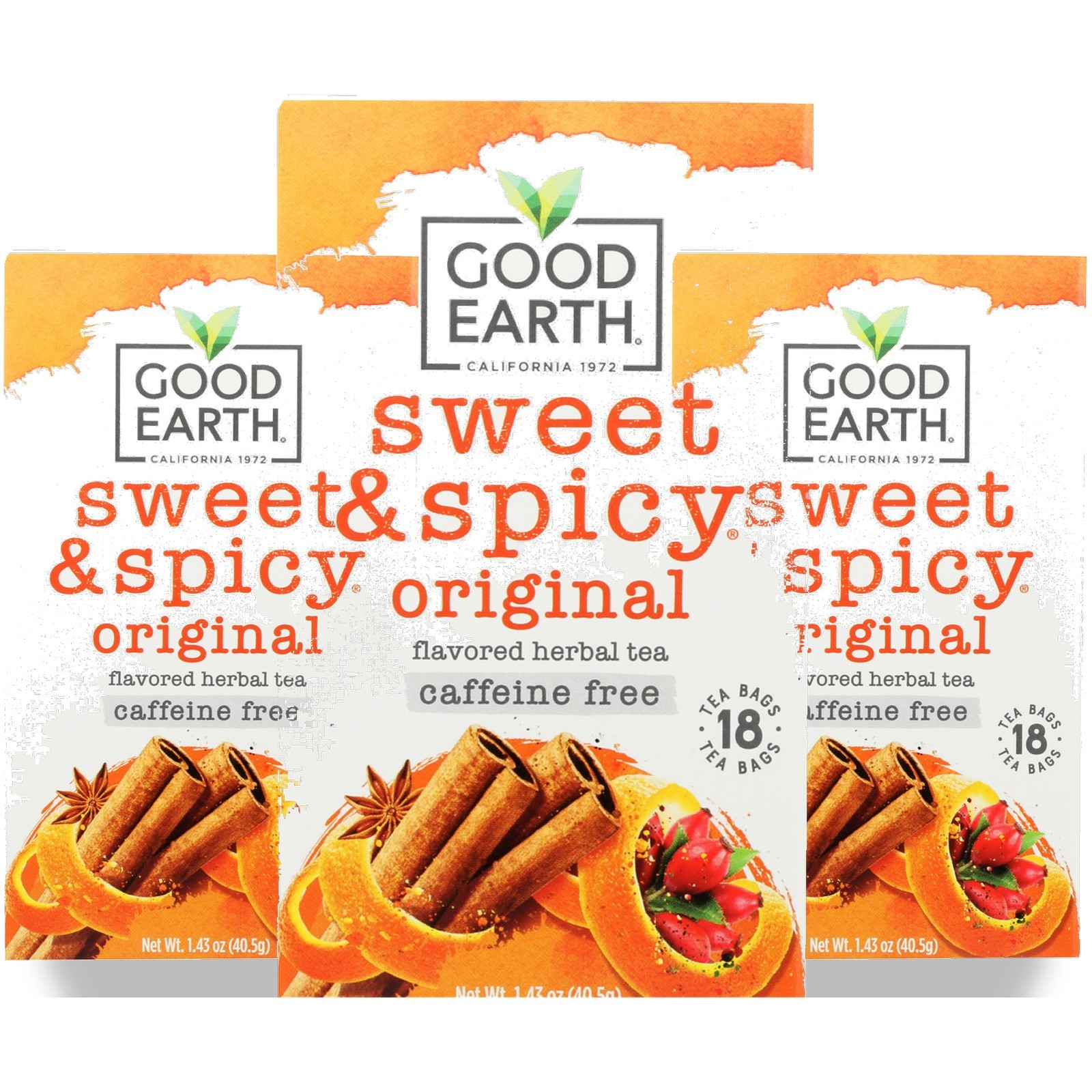 Good Earth Sweet & Spicy Original Herbal Tea Caffeine Free 18 Bags Bag 3 Pack