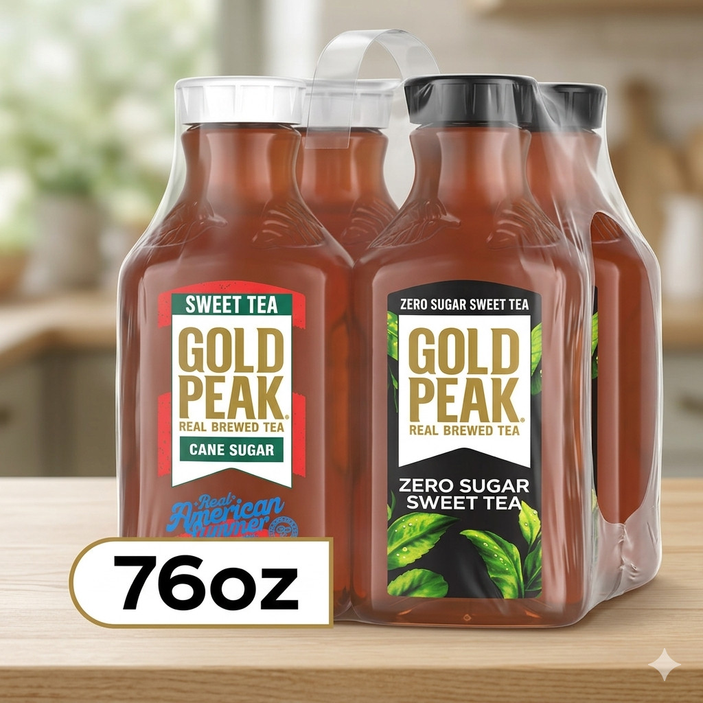 Gold Peak Sweet & Zero Sugar Sweet Tea 76oz 4 Pack Variety Beverage